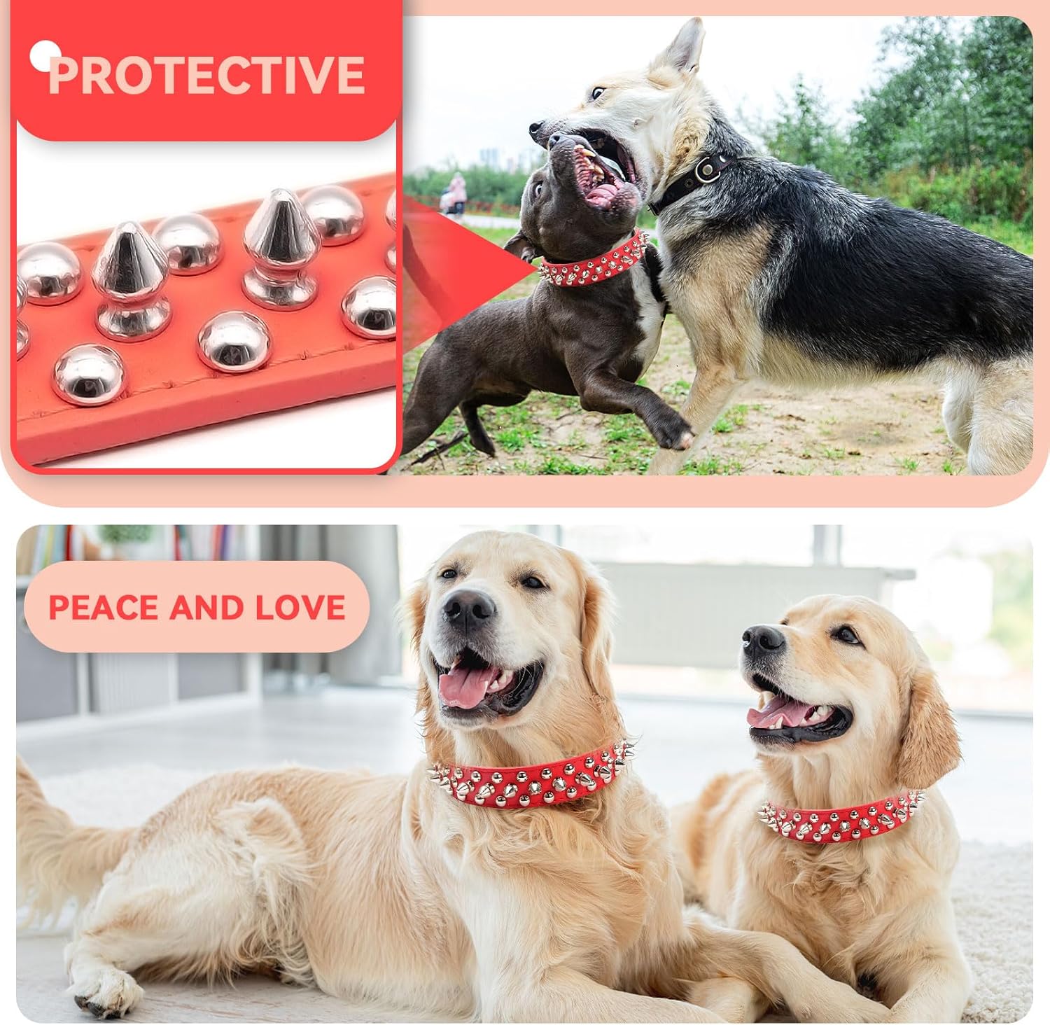 Collar de perro con pinchos, de piel sintética suave, color rojo, con forma de hongos, remaches, tachuelas, collar ajustable para perros pequeños,