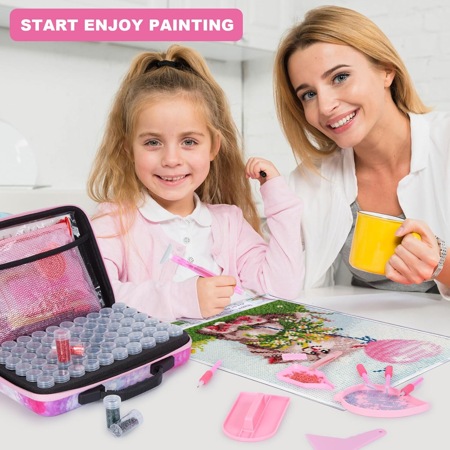 Fixm Contenedor de almacenamiento de pintura de diamante, 60 ranuras para accesorios de pintura de diamantes y caja de almacenamiento portátil de