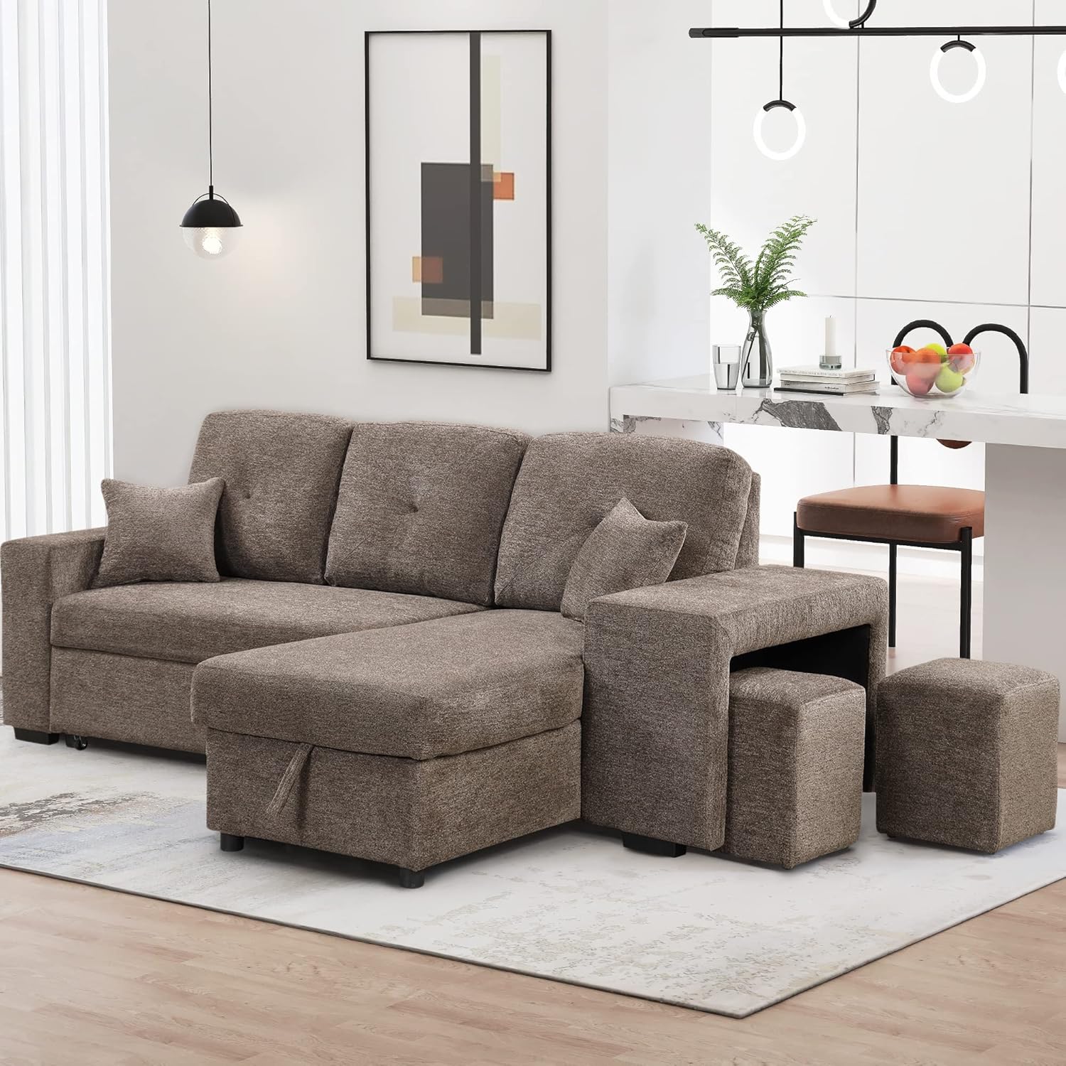 Sofá cama de 95 pulgadas, sofá cama en forma de L de 3 plazas con diván de almacenamiento, sofá cama convertible extraíble, sofá cama seccional para