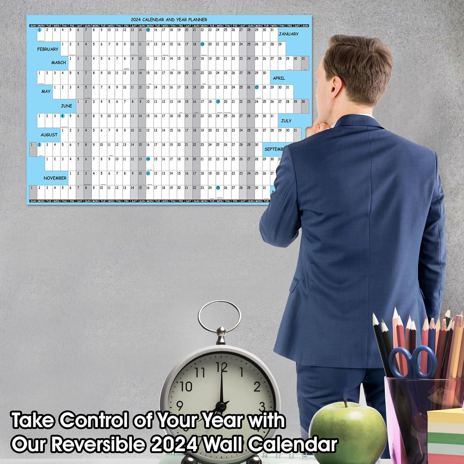 Calendario de pared 2024 grande, planificador de pared anual anual mensual de 12 meses, tamaño 24 x 36 pulgadas