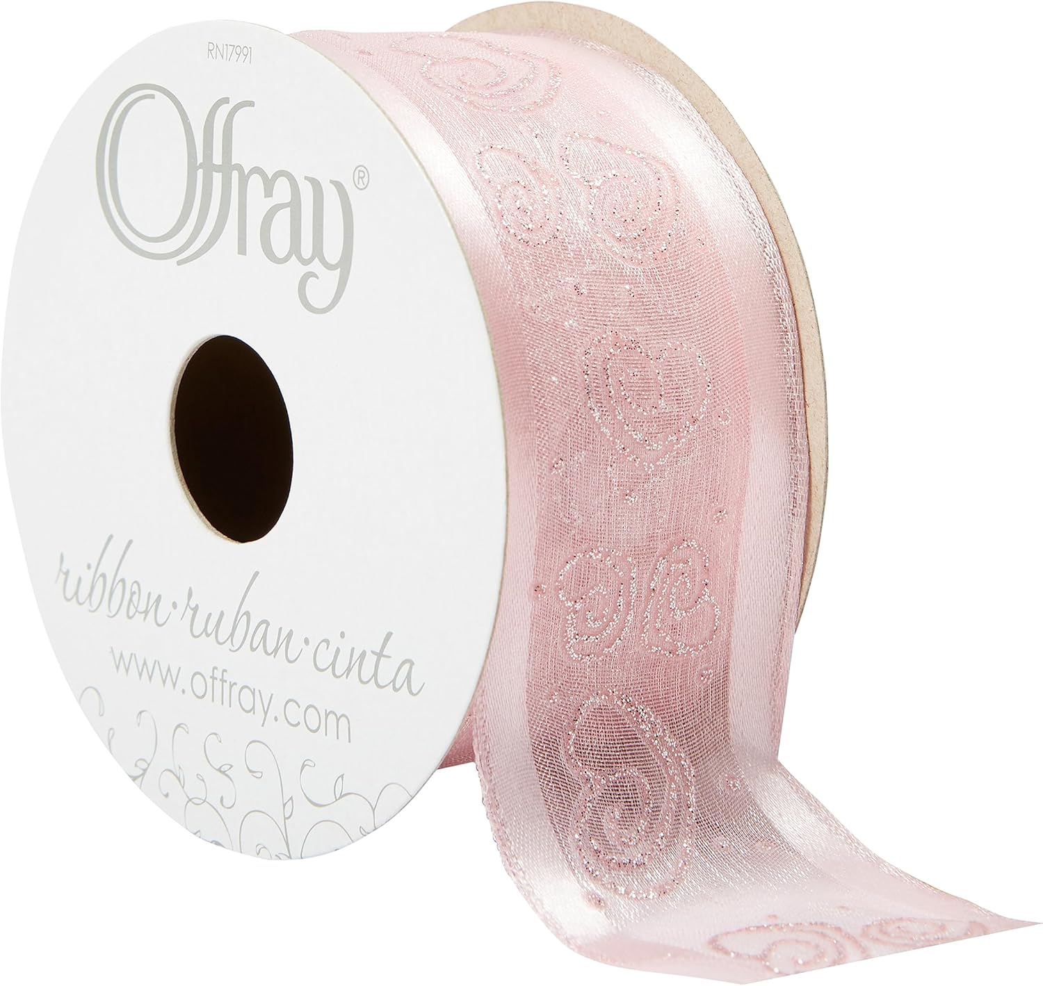 Offray Cinta de satén de borde transparente de 1.5 pulgadas de ancho, 9 pies en total, color rosa