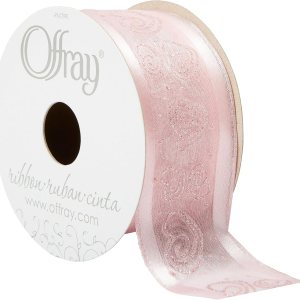 Offray Cinta de satén de borde transparente de 1.5 pulgadas de ancho, 9 pies en total, color rosa Offray Cinta de satén de borde transparente de 1.5 pulgadas de ancho, 9 pies en total, color rosa