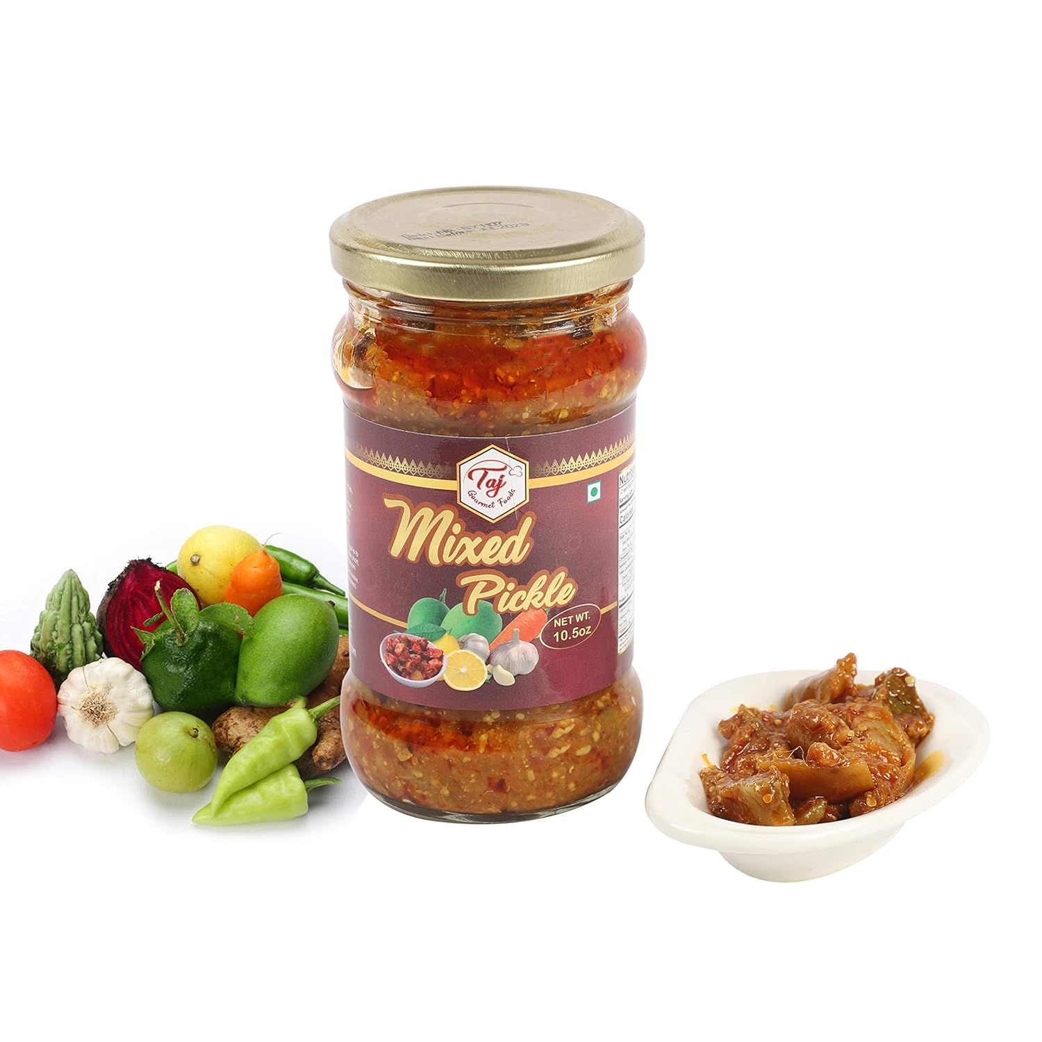 TAJ Pepinillo Mixto  Achar Mixto  Trozos de zanahoria con mango y lima  (10.58 oz)