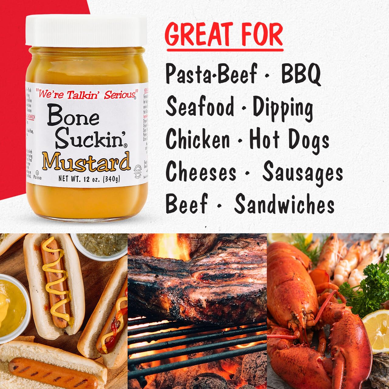Bone Suckin’ Sauce Paquete variado de mostaza, sin OMG, sin gluten y grasa, condimento de gran sabor (original + dulce y picante)