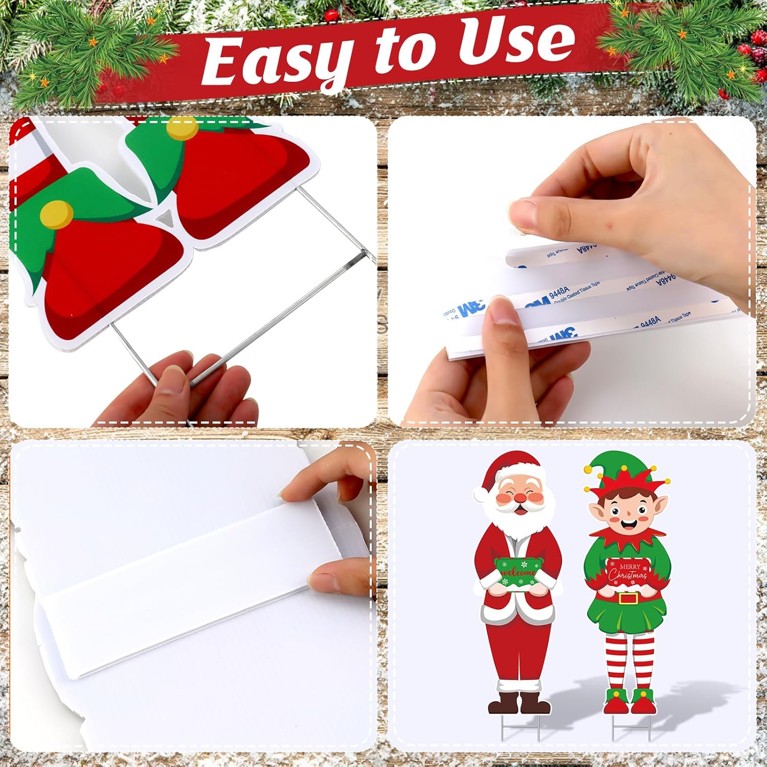 2 carteles de Navidad con estacas de elfo grande, decoraciones de Navidad al aire libre, césped de Navidad, letrero de bienvenida para Navidad,