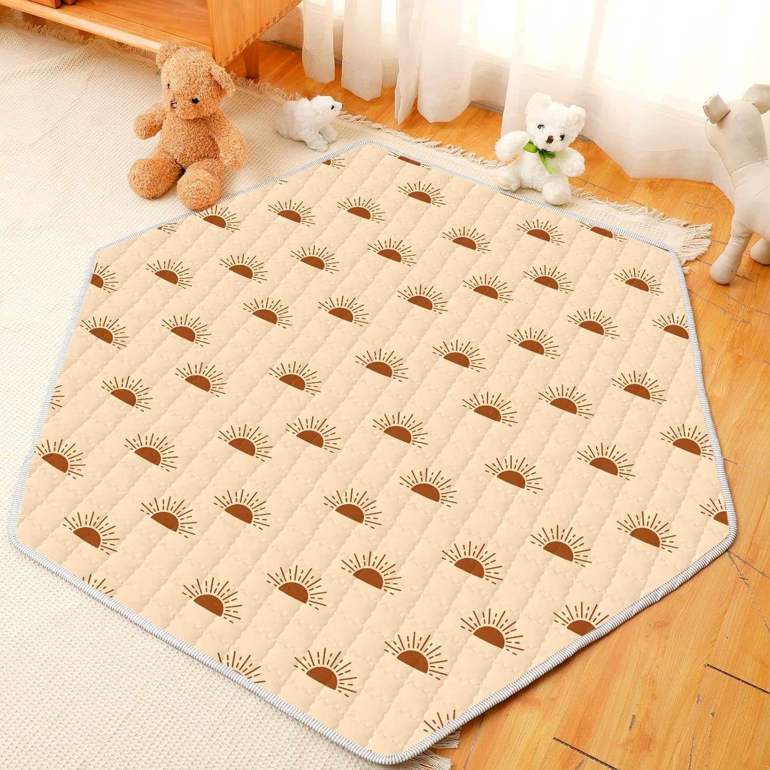 Funtery Tapete hexagonal para corralito de animales del bosque, tapete de juego para bebé, plegable, suave, portátil, lavable, cómodo, colchón