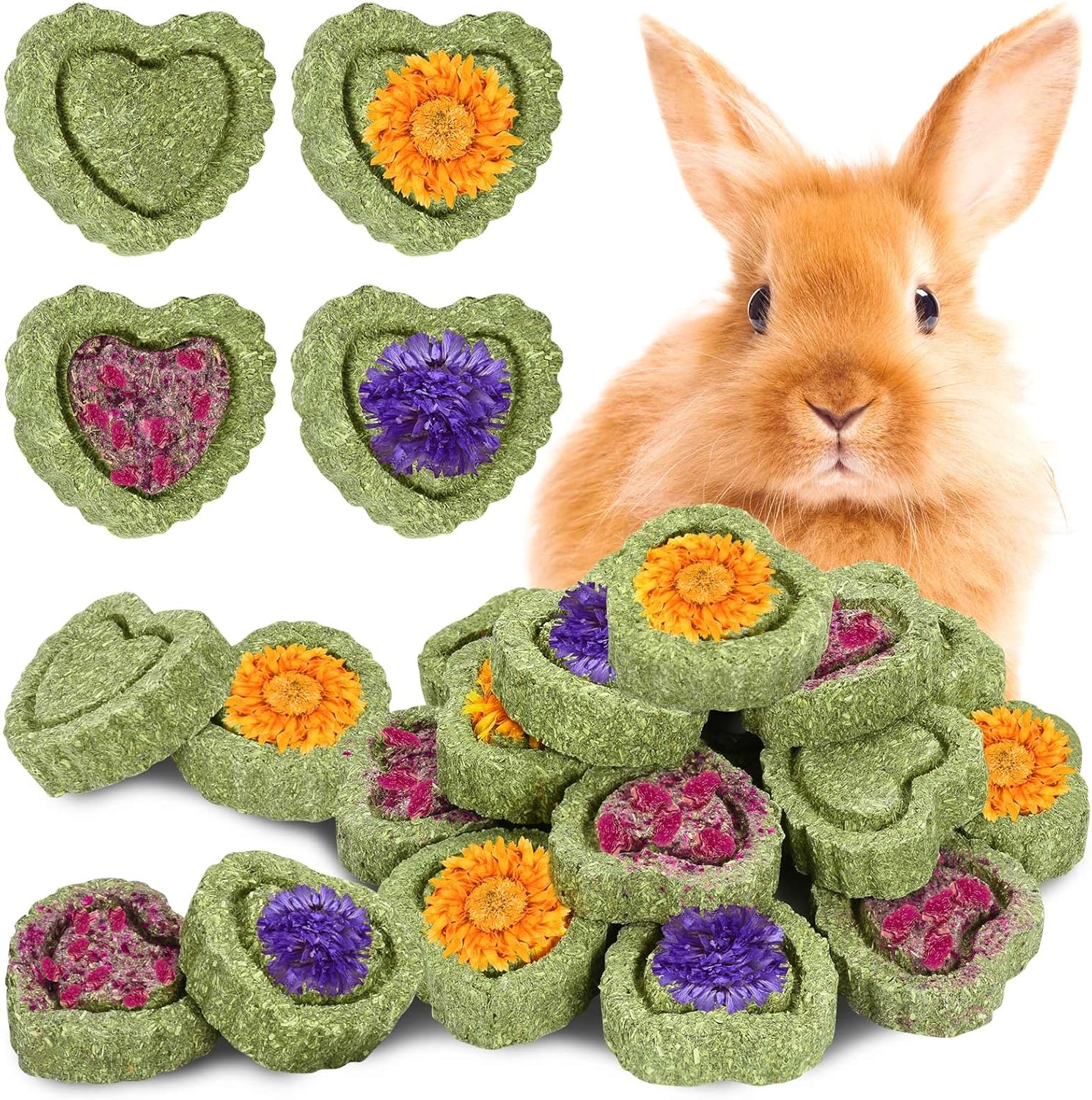 20 juguetes masticables de conejo, juguetes de conejo para dientes de conejo, pasteles de heno Timothy naturales para conejos, chinchilla, hámster,