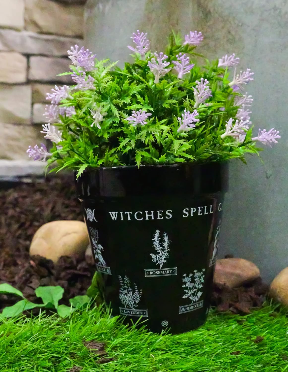 Ebros Gift Wicca Witchcraft – Maceta gótica de cerámica negra mágica, maceta floral de alquimia oculta, maceta de alquimia, pulgar, verde,