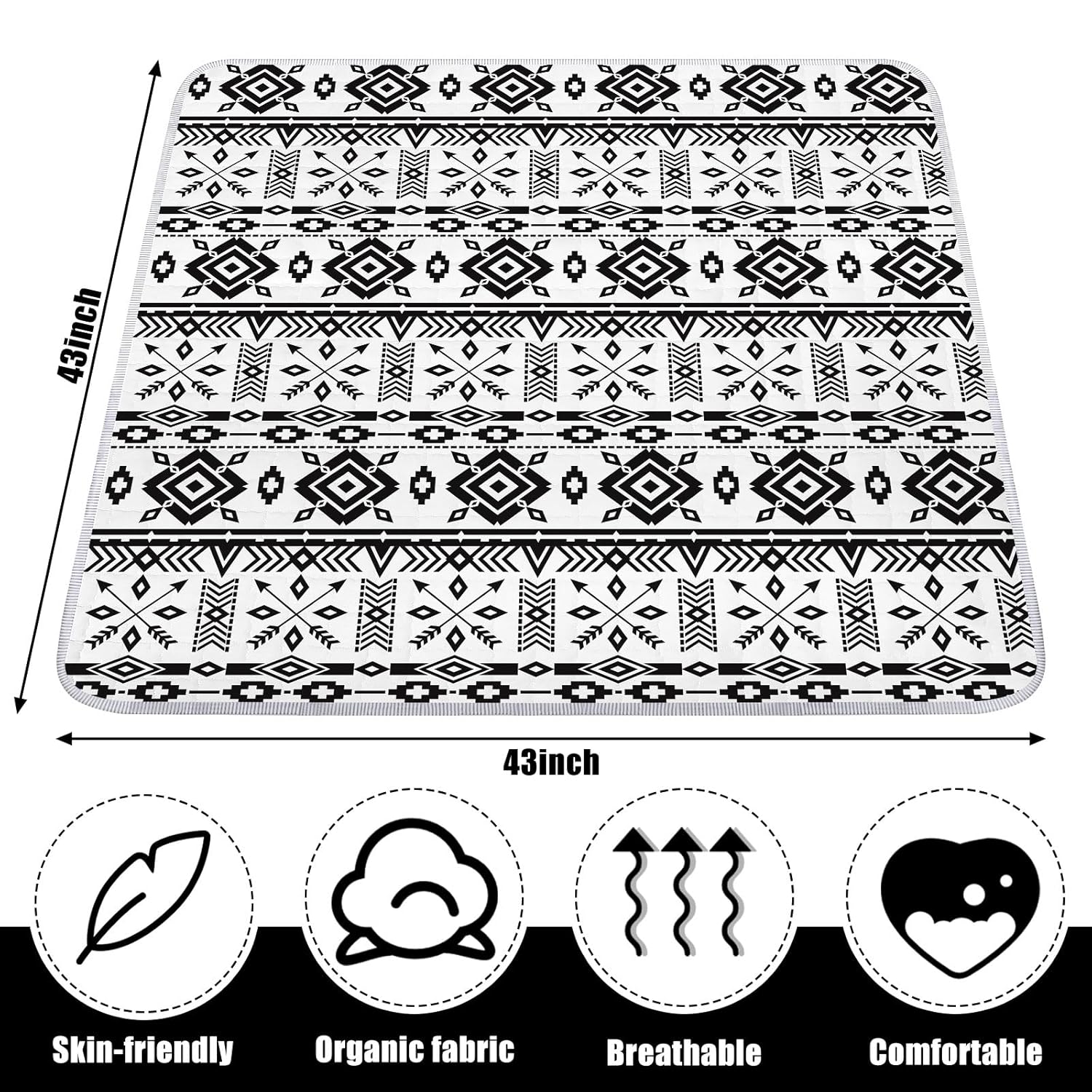Tapete de juego portátil bohemio para bebé, 43 x 43 pulgadas, lavable, plegable, tapete de juego antideslizante para bebés, tapete de juego para