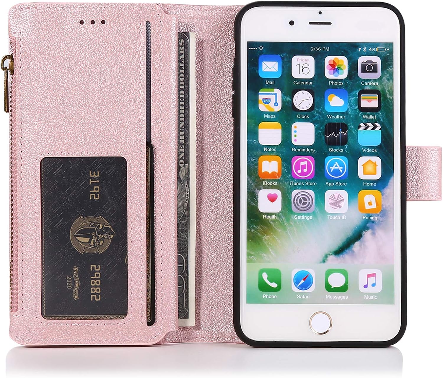 QLTYPRI Funda para iPhone 7 Plus 8 Plus, de piel premium, tarjetero con función atril, correa de muñeca, cierre magnético, monedero con cremallera