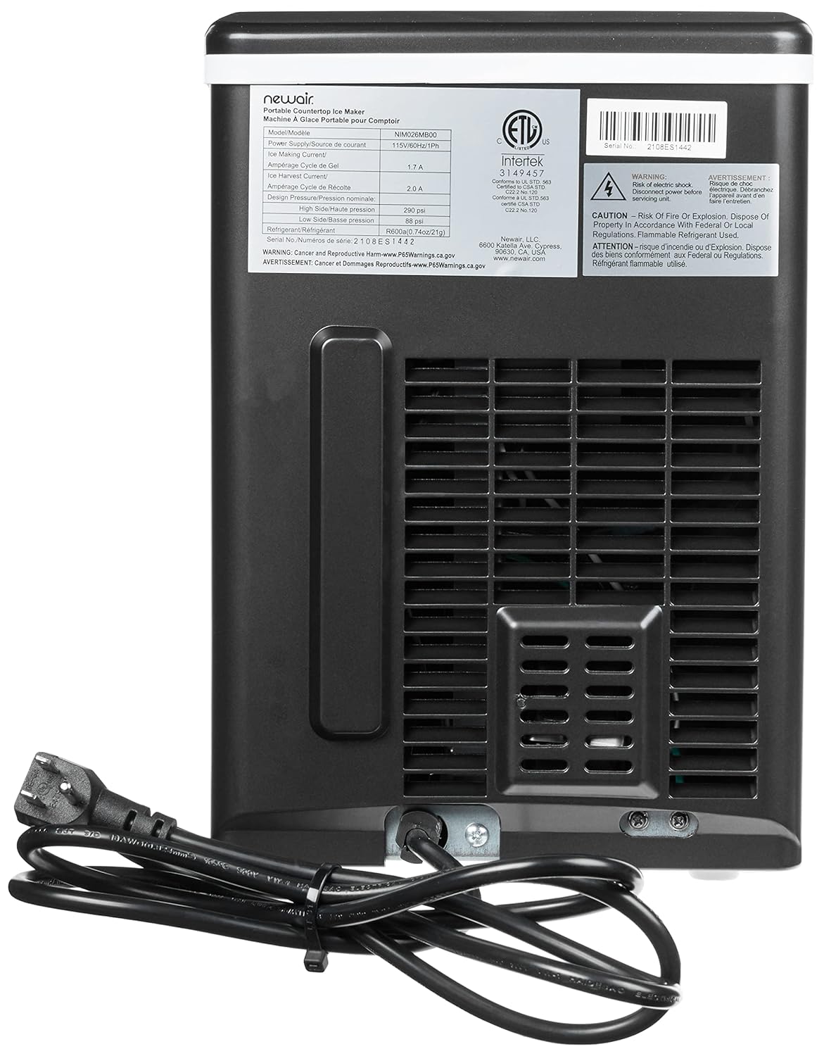 Newair Máquina de hielo para encimera, negro mate, portátil y ligera, control intuitivo, tamaño de hielo grande o pequeño, piezas fáciles de limpiar