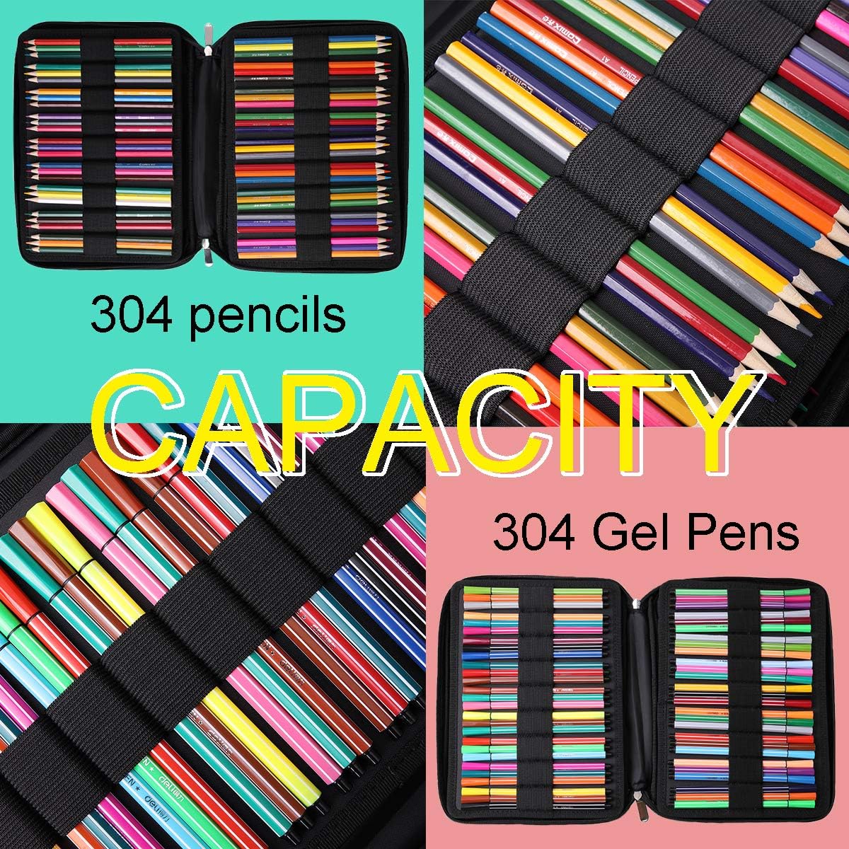 JAKAGO Estuche de 304 ranuras para lápices de gel de gran capacidad, organizador multifuncional para lápices de colores, bolígrafos de gel,