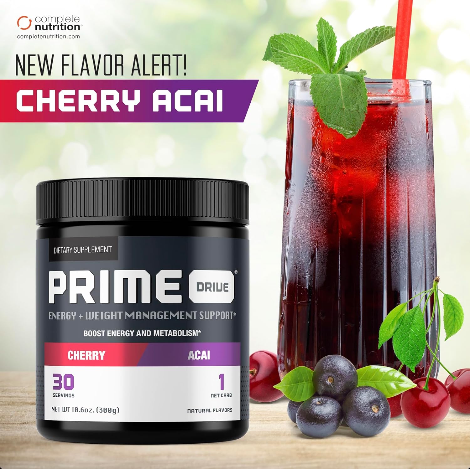 Complete Nutrition Prime Drive Cherry Acai – Bebida energética en polvo