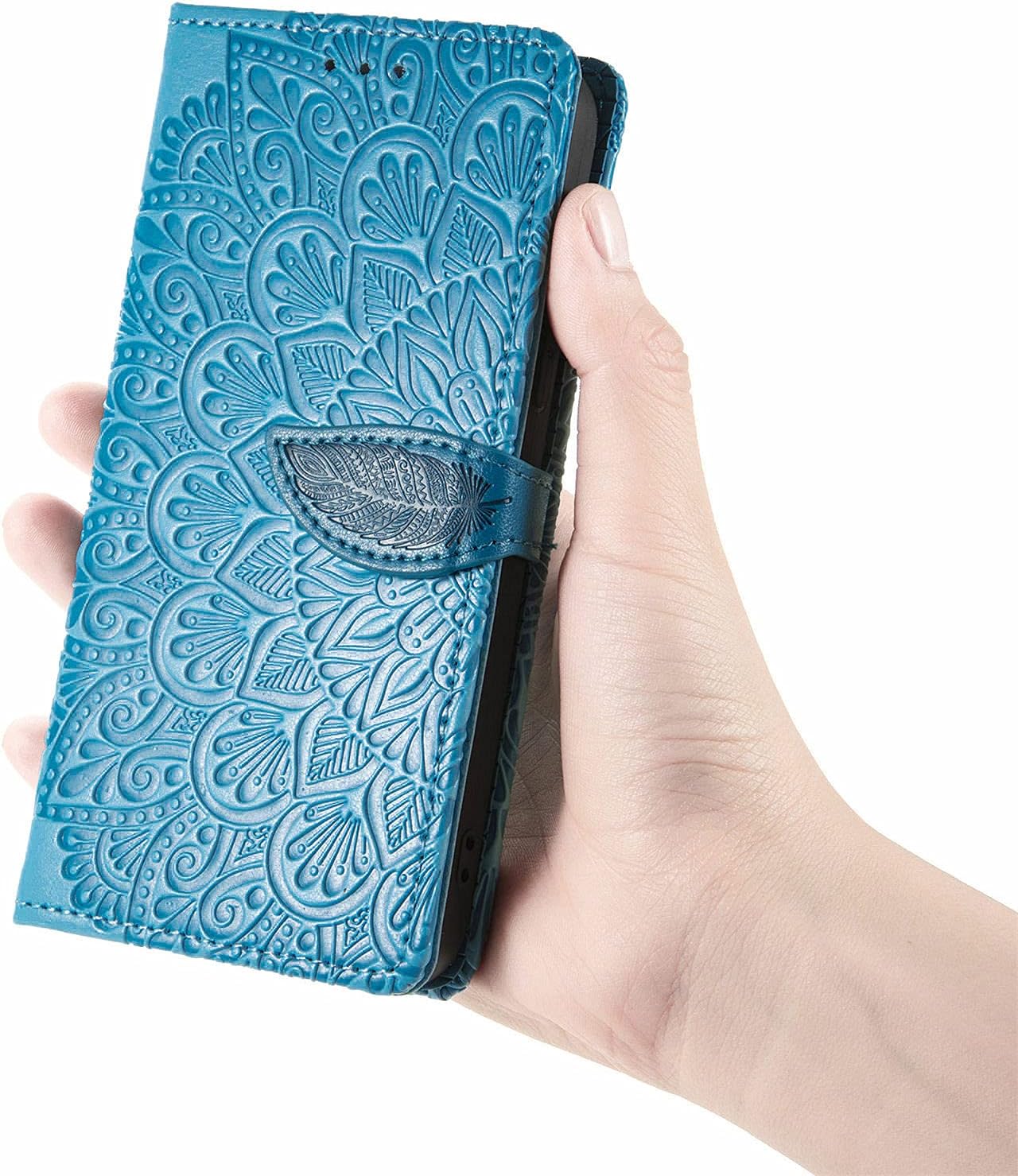 ONV Wallet Case for Hua wei Honor X7 -Solid Color Emboss Feather Flip Phone Case with Strap Card Slot Magnet Leather Shell Flip Stand Cover for Hua