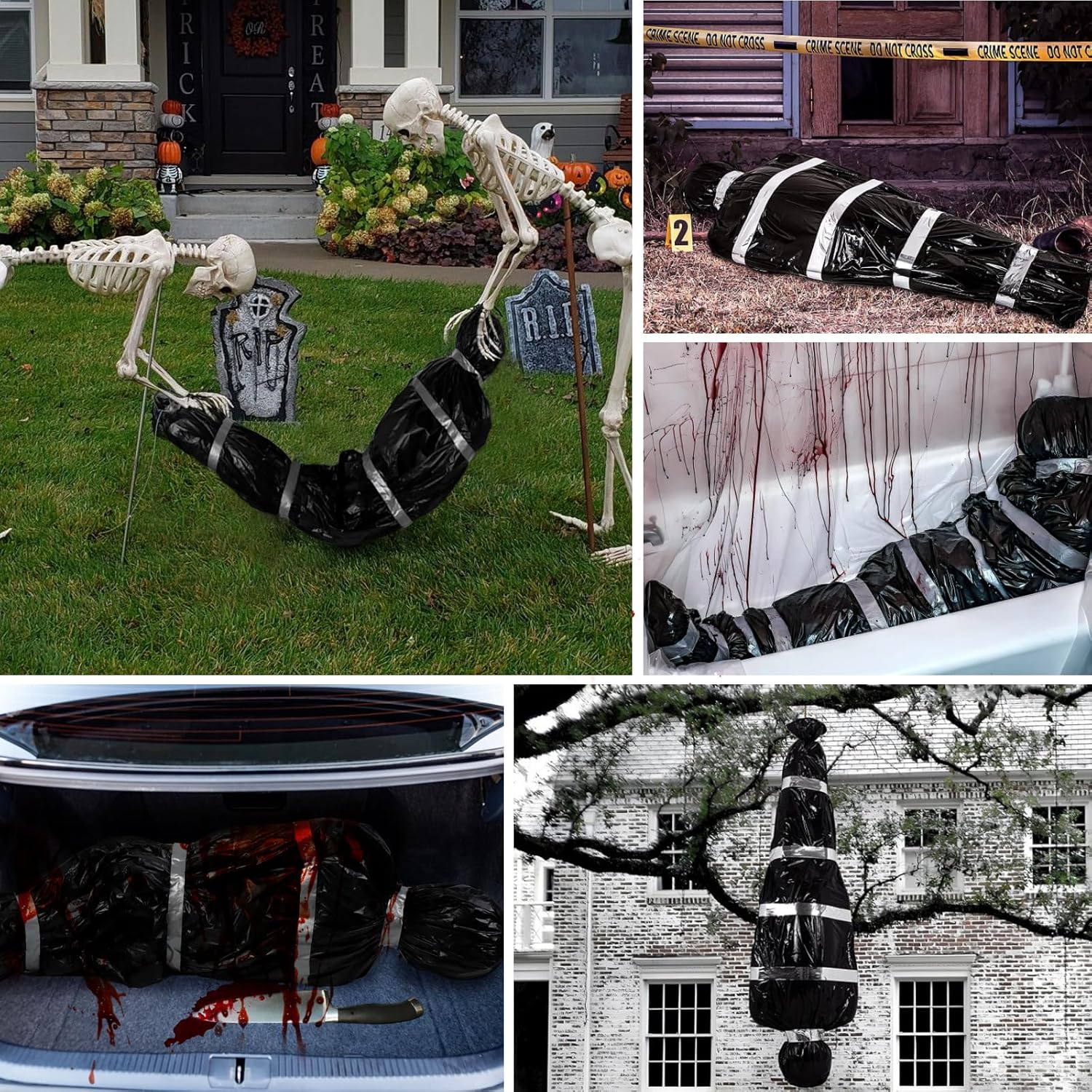 Decoraciones de Halloween para víctimas de muerte al aire libre, bolsas de terror falso, accesorios para interiores y exteriores, decoración