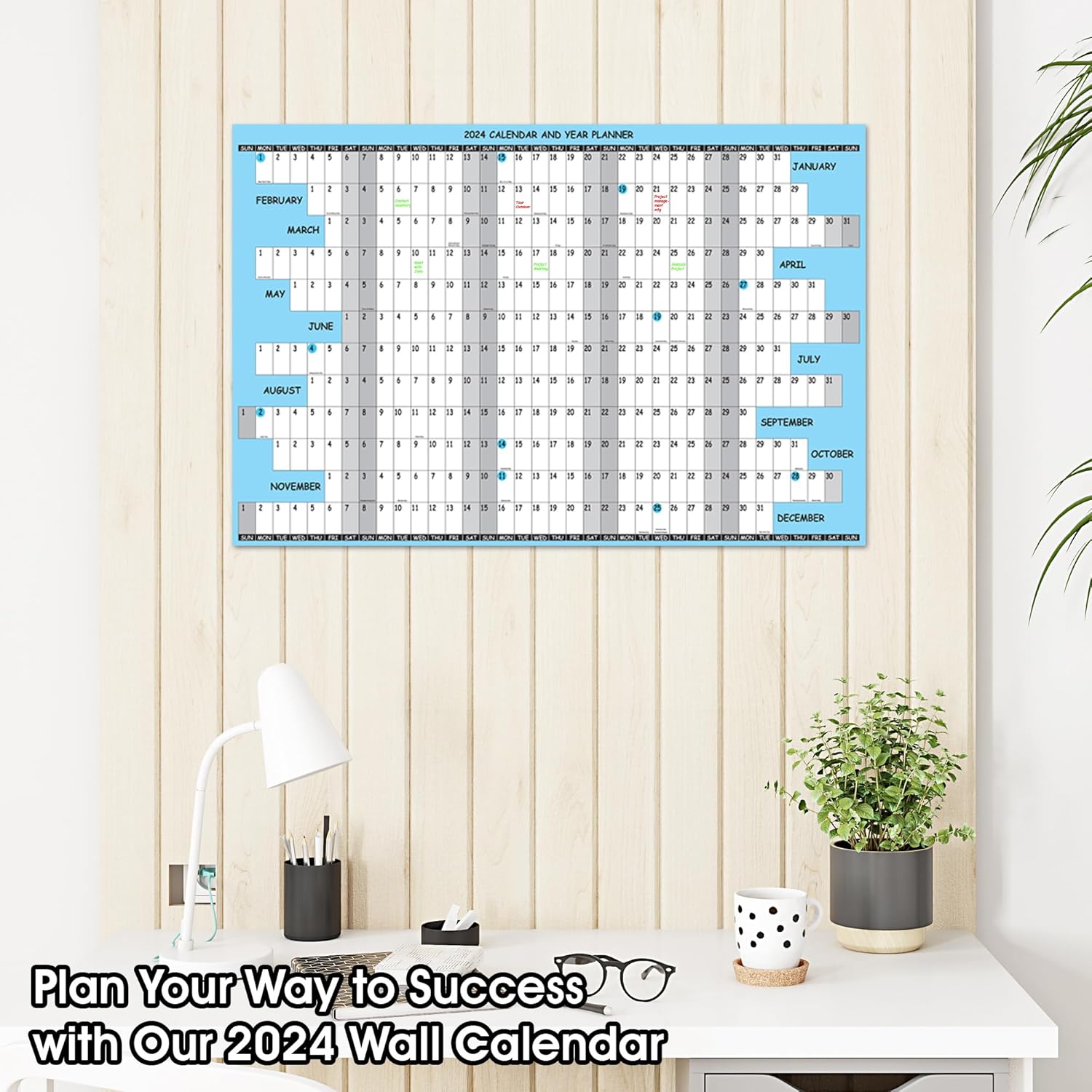 Calendario de pared 2024 grande, planificador de pared anual anual mensual de 12 meses, tamaño 24 x 36 pulgadas
