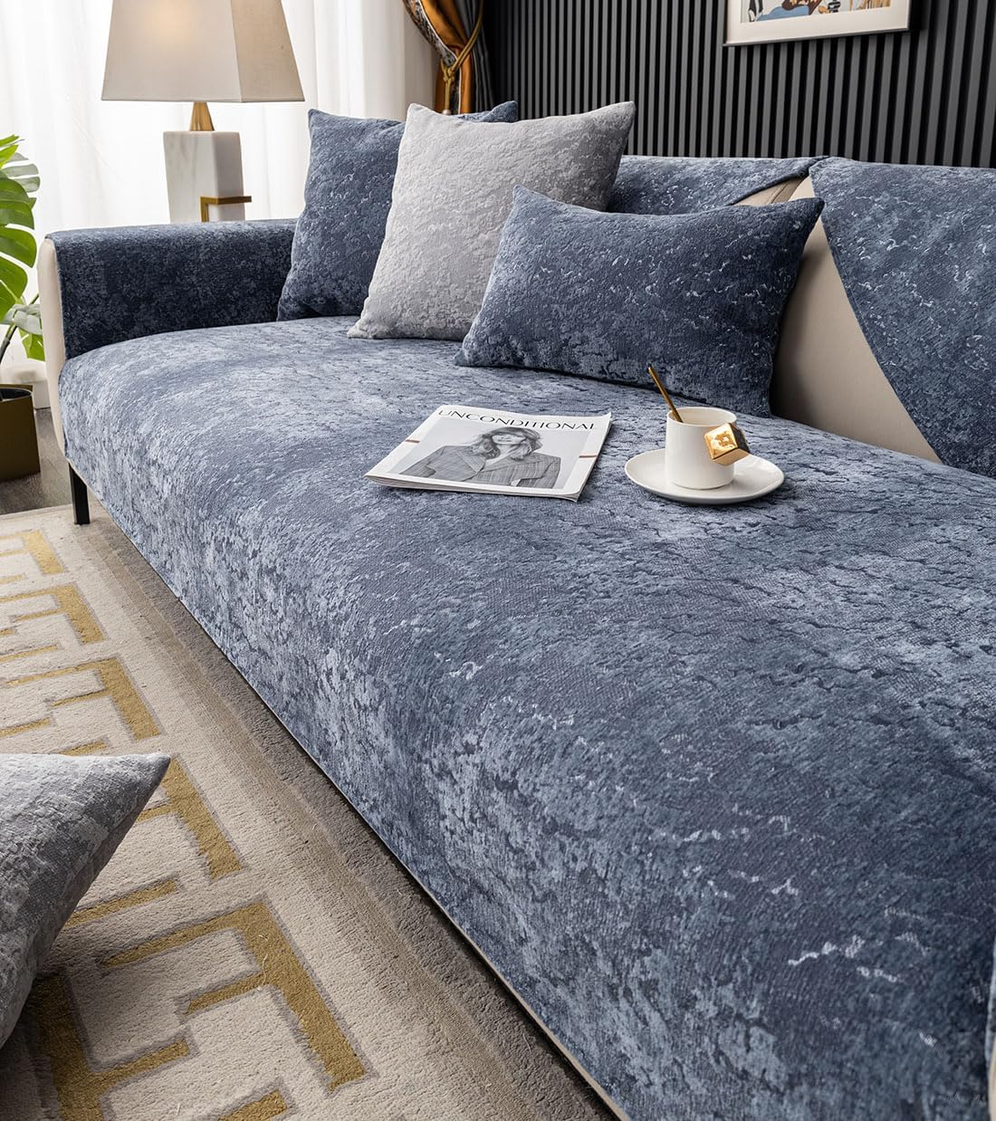 vctops Funda de lujo de felpa en relieve para sofá, funda antideslizante de jacquard para sofá seccional, súper suave, protector de muebles para