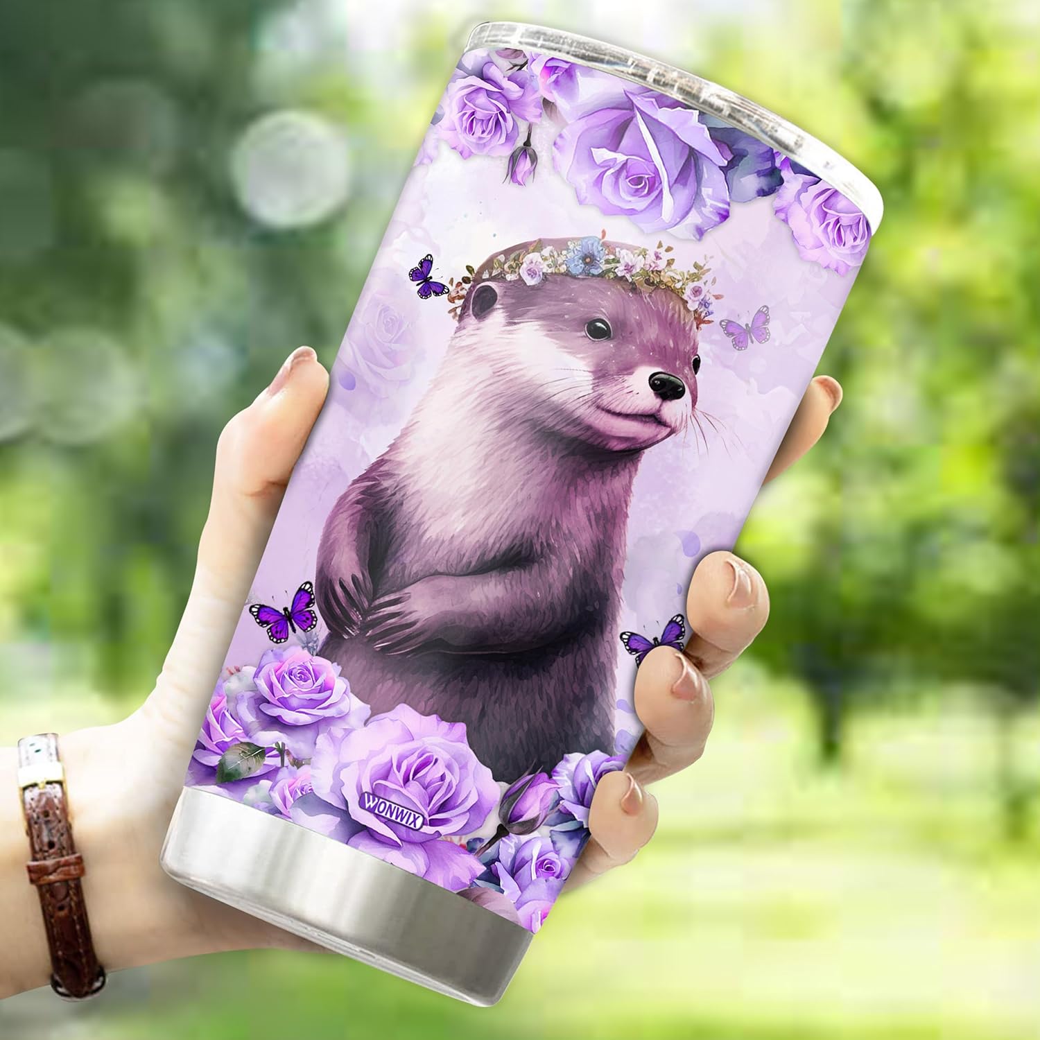 Regalos personalizados de nutria para niñas, vaso de acero inoxidable aislado de 20 onzas, taza de café, botella de agua para mujeres, esposa, hija,