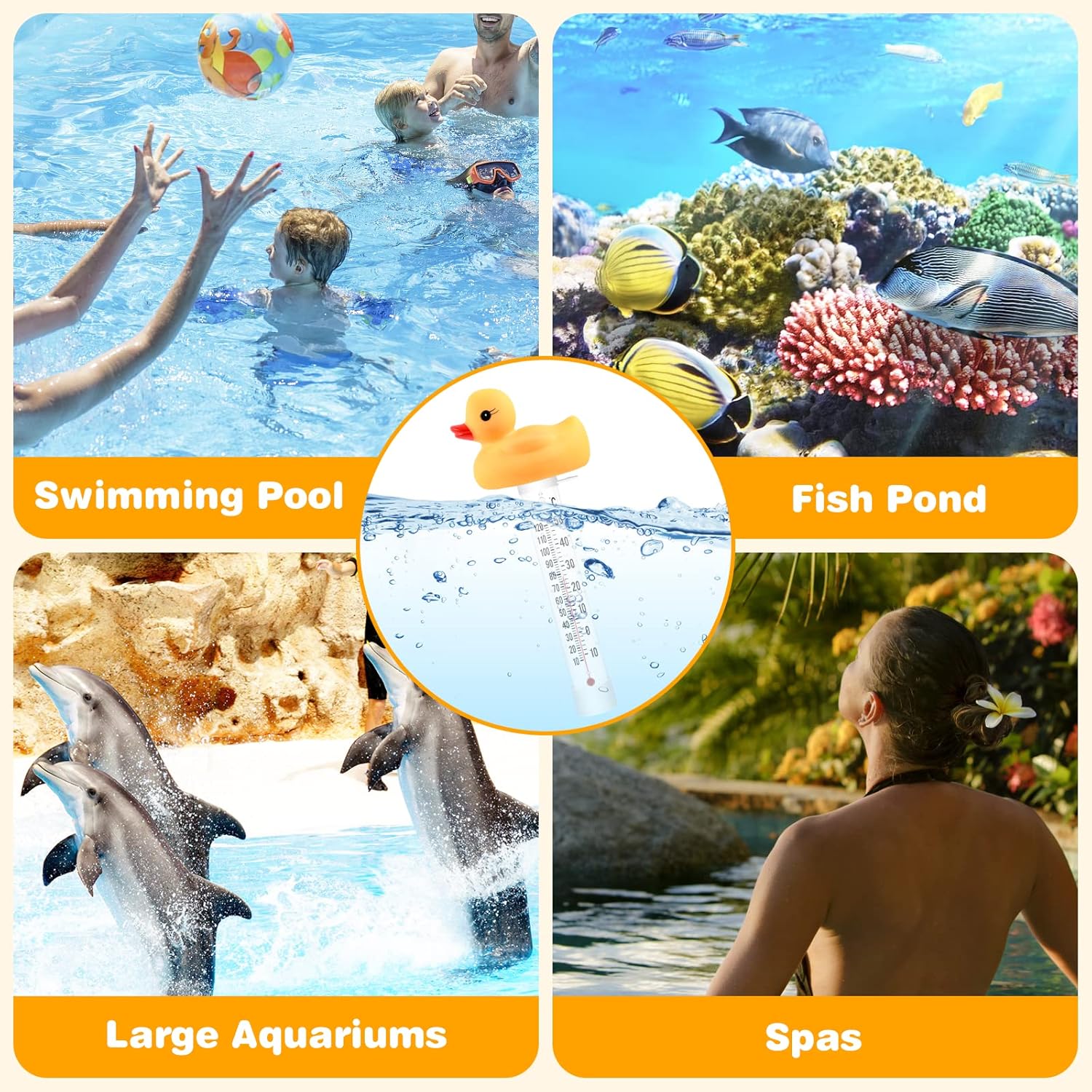Termómetro flotante de fácil lectura, termómetro de piscina con cuerda, termómetro de agua de estanque de gran tamaño, resistente a roturas,