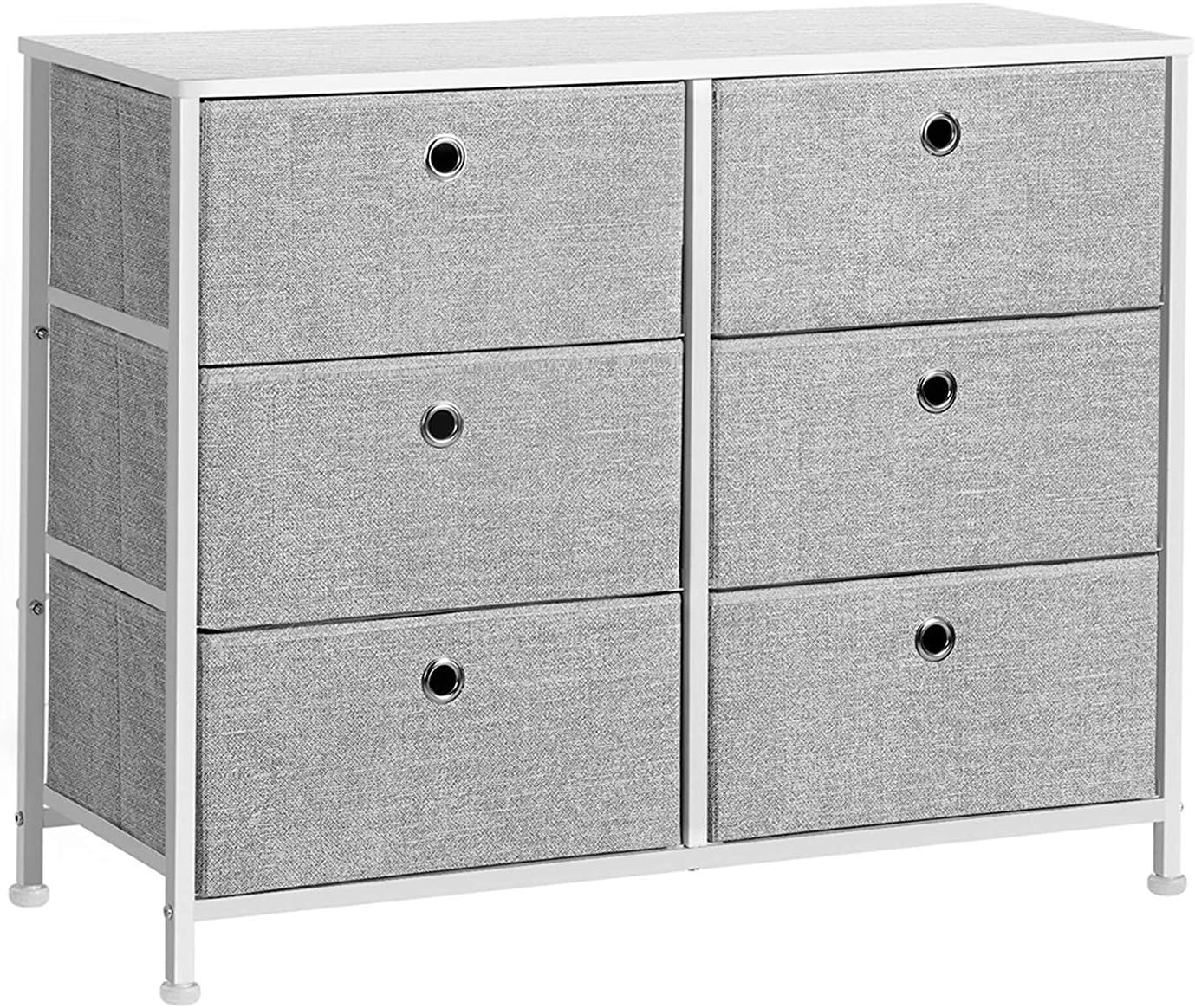 SONGMICS Cómoda de almacenamiento de 3 niveles con 6 cajones de tela fáciles de tirar y mesa de madera, 31.5 pulgadas de largo x 11.8 pulgadas de