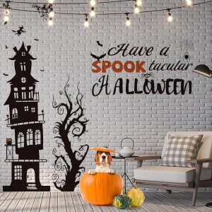 Calcomanías de pared de Halloween, decoración del hogar, murciélagos, castillo antiguo, decoración del hogar, arte de pared extraíble para Calcomanías de pared de Halloween, decoración del hogar, murciélagos, castillo antiguo, decoración del hogar, arte de pared extraíble para