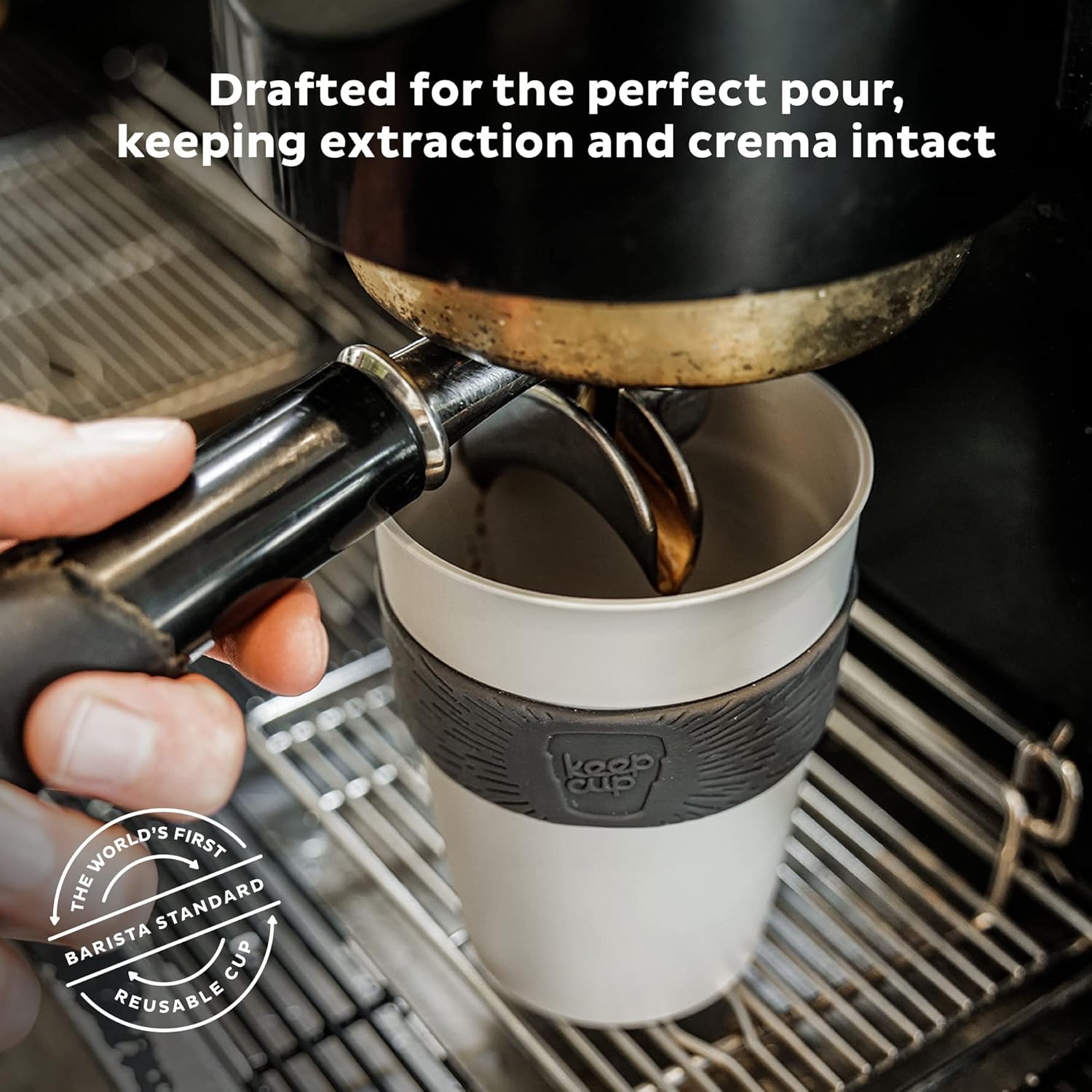 KeepCup Taza de café de plástico original, reutilizable, tapa a prueba de salpicaduras, sin BPA, grado barista, pequeña, 8 onzas, color negro
