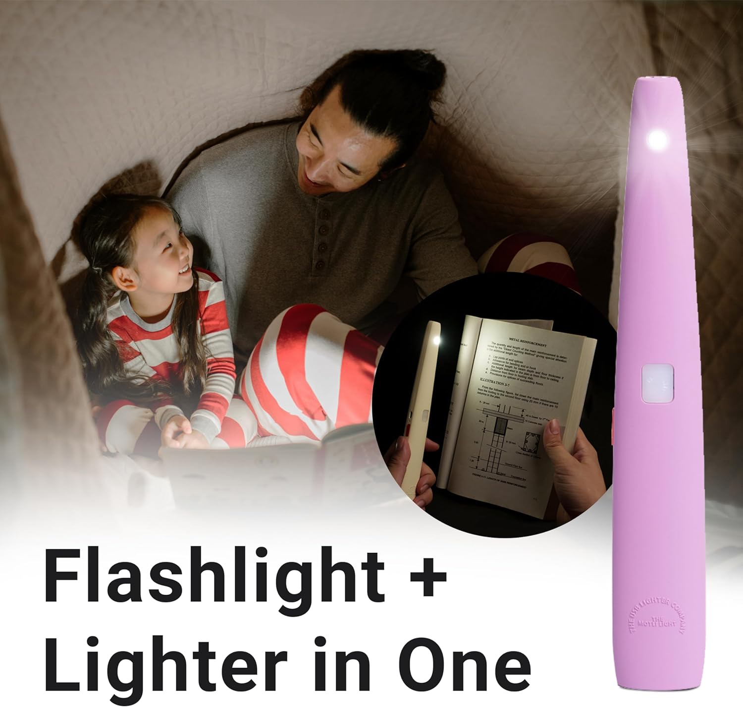 The USB Lighter Company Encendedor eléctrico – La luz Motli con linterna LED y batería recargable – Cuello largo, sin llama, resistente al viento
