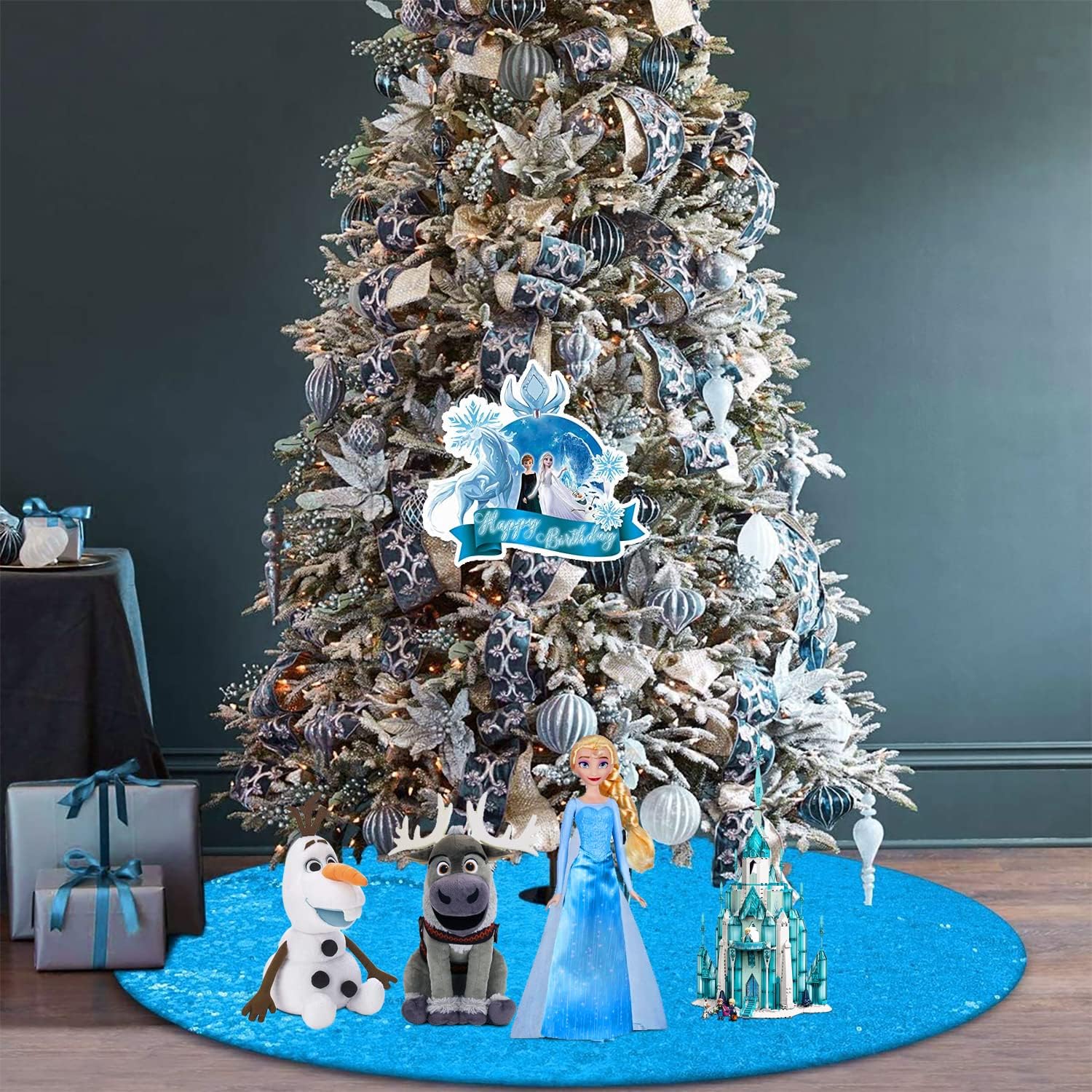 Falda de lentejuelas para árbol de Navidad, 48pulgadas, doble capa, para bodas y fiestas