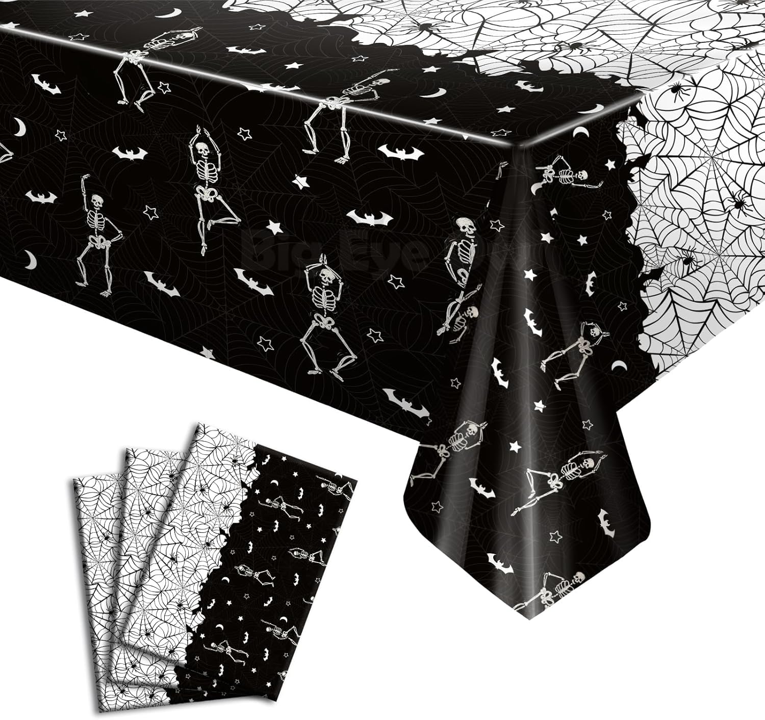 3 manteles desechables de Halloween con diseño de calavera y esqueleto, de plástico, color negro, rectangular, de vinilo, para decoración de fiestas