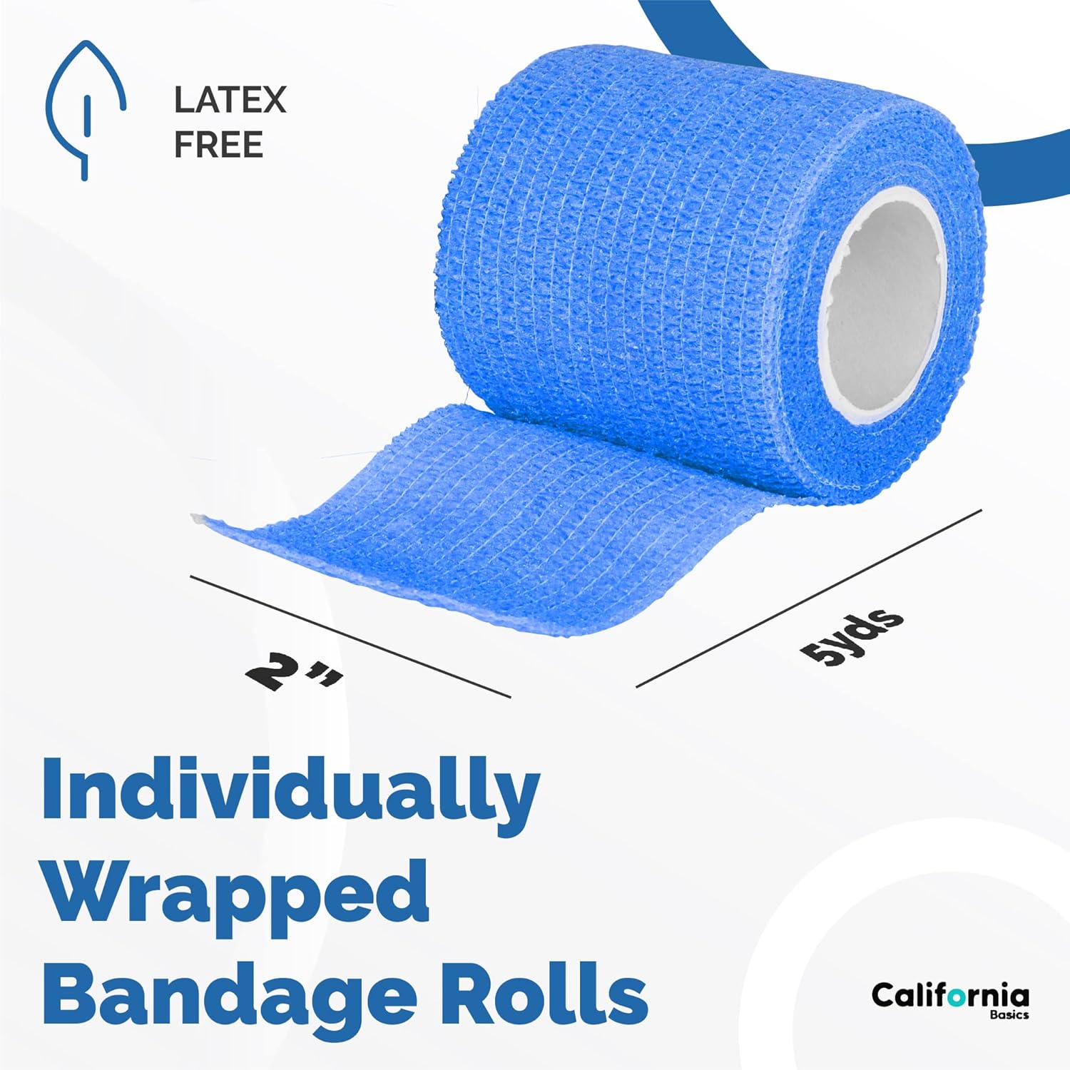California Basics Envoltura de vendaje autoadhesivo (2 pulgadas), paquete de 12 rollos cohesivos no tejidos, cinta médica impermeable, uso atlético,