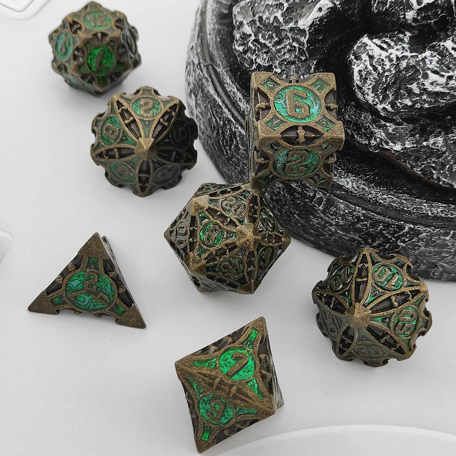D&D – Juego de dados de metal DND para Dungeons and Dragons Gifts Polyhedral Card Game Game Bag RPG MTG Pathfinder Digital Teaching Accessories D20