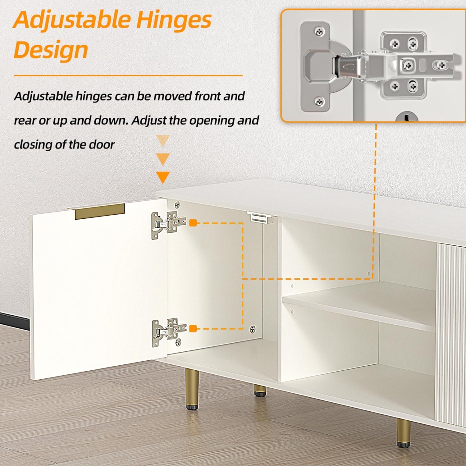 Soporte de TV para TV de más de 65 pulgadas, consola de TV moderna para sala de estar, dormitorio, centro de entretenimiento de madera con armarios