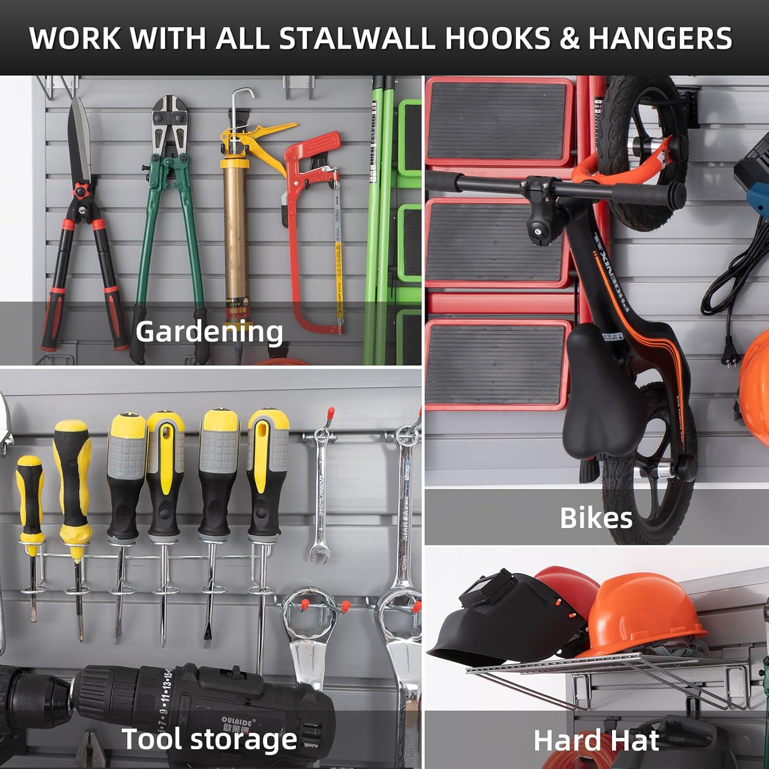 Slatwall Panel organizador de pared de garaje resistente montado en la pared, paneles de pared de PVC para pared de garaje y sistema de