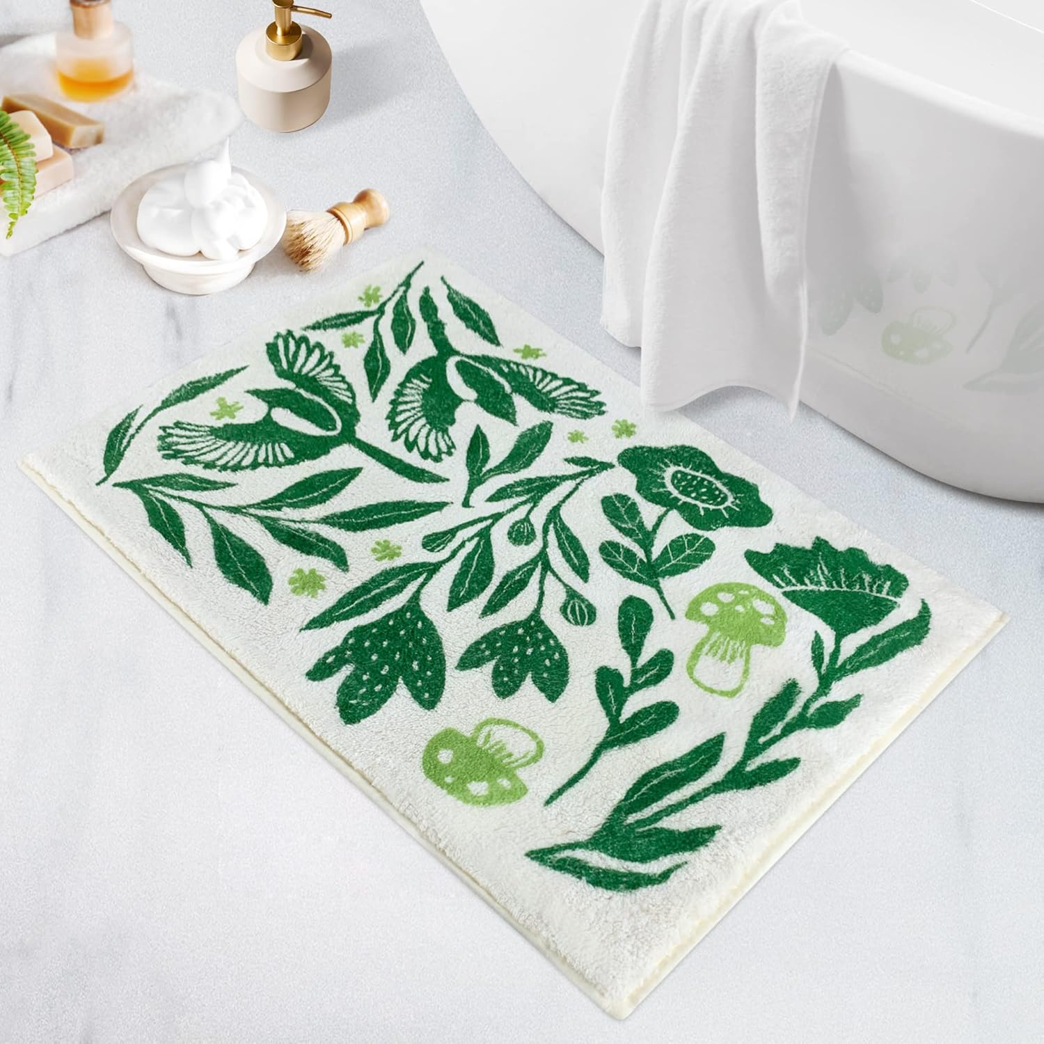 SHIYUE Alfombras verdes de baño, tapetes de microfibra suaves para baño, antideslizantes e impermeables, tapete suave para decoración de interiores