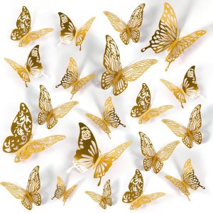 72 calcomanías de pared de mariposas, decoración de pared de mariposa 3D, decoración de fiesta de mariposa dorada, decoraciones de pastel de 72 calcomanías de pared de mariposas, decoración de pared de mariposa 3D, decoración de fiesta de mariposa dorada, decoraciones de pastel de