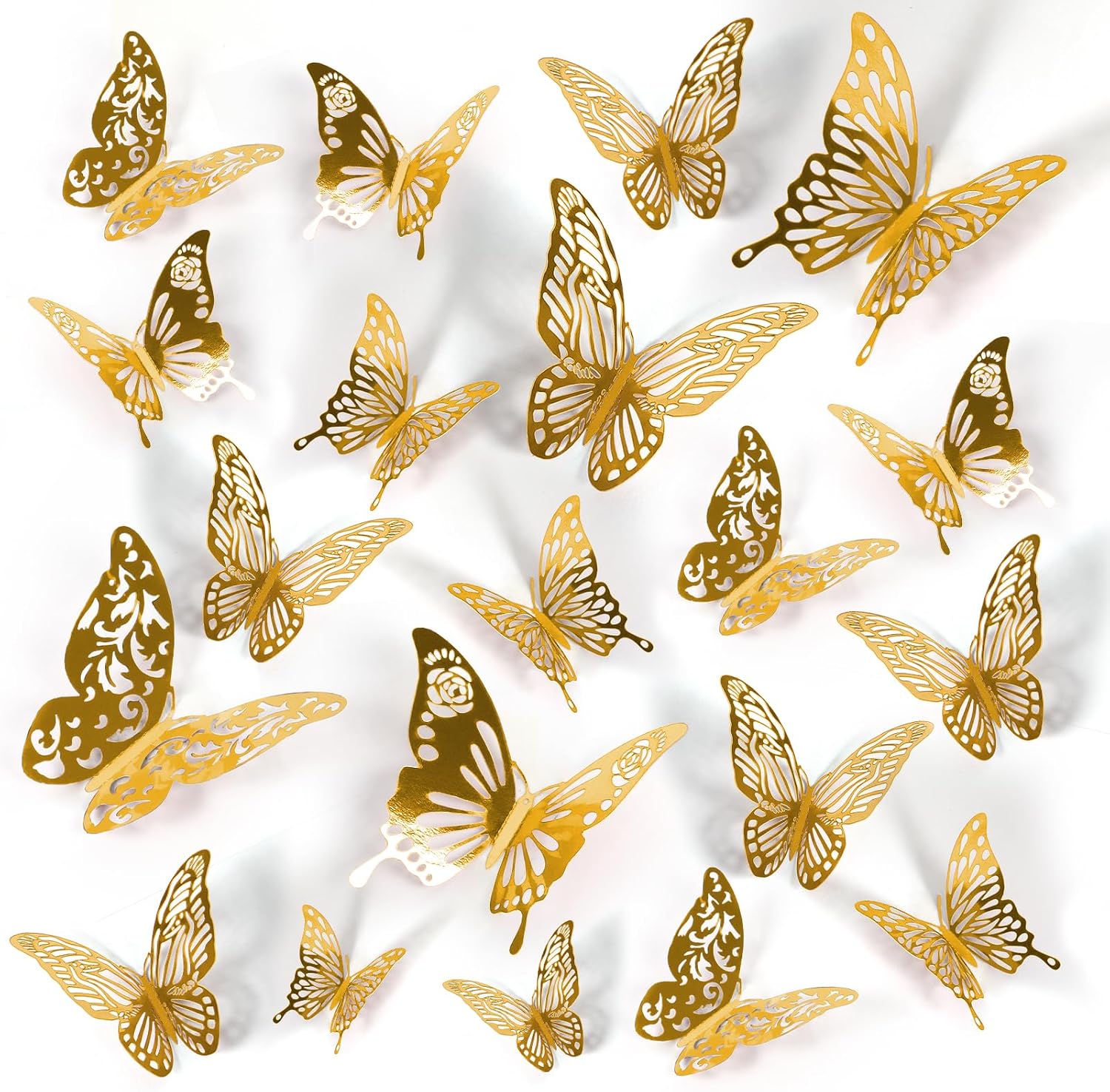 72 calcomanías de pared de mariposas, decoración de pared de mariposa 3D, decoración de fiesta de mariposa dorada, decoraciones de pastel de