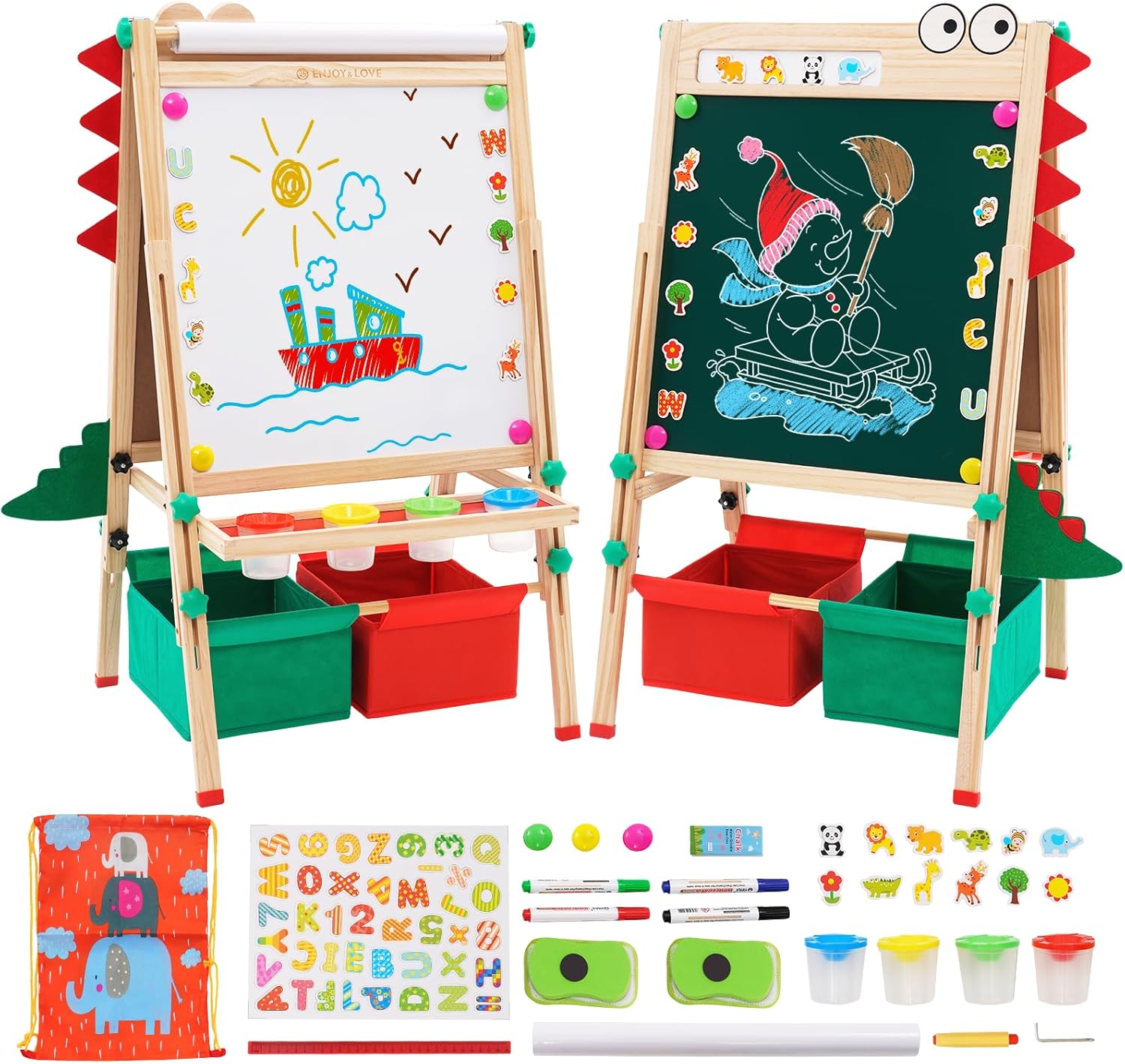 Caballete para niños con rollo de papel de 48 pulgadas, caballete de doble cara, pizarra blanca y pizarra de tiza ajustable en altura caballete de