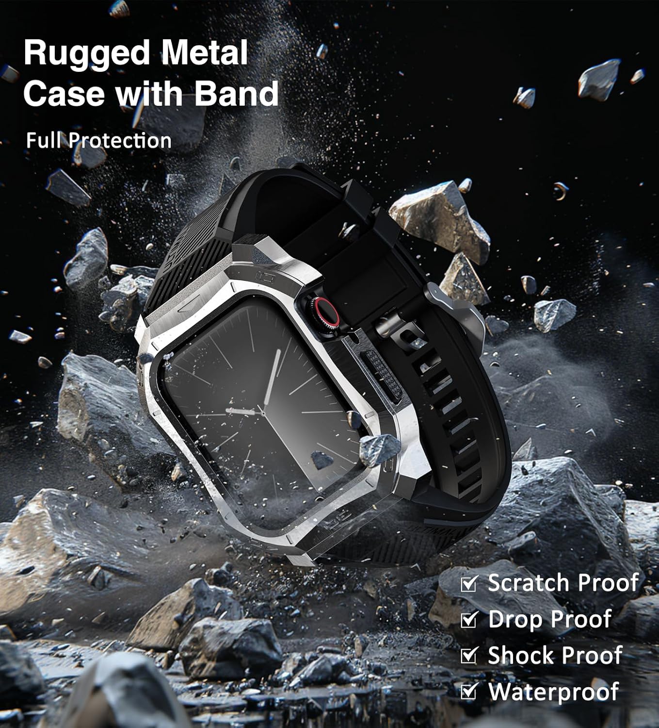 ULTIMAL Compatible con Apple Watch de 1.929 in1.772 in1.732 in, correa deportiva resistente con carcasa de acero inoxidable resistente, correa de