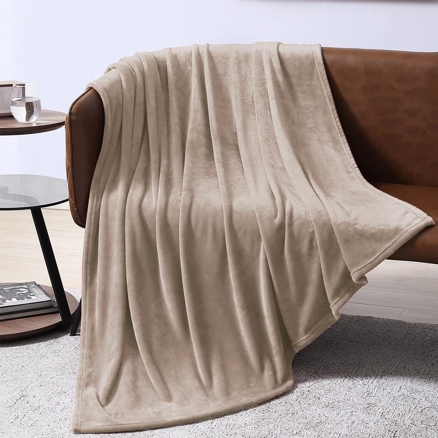 EXQ Home – Cobija de vellón, color beige, para cama o sofá, cobija de franela de microfibra mullida para adultos o niños
