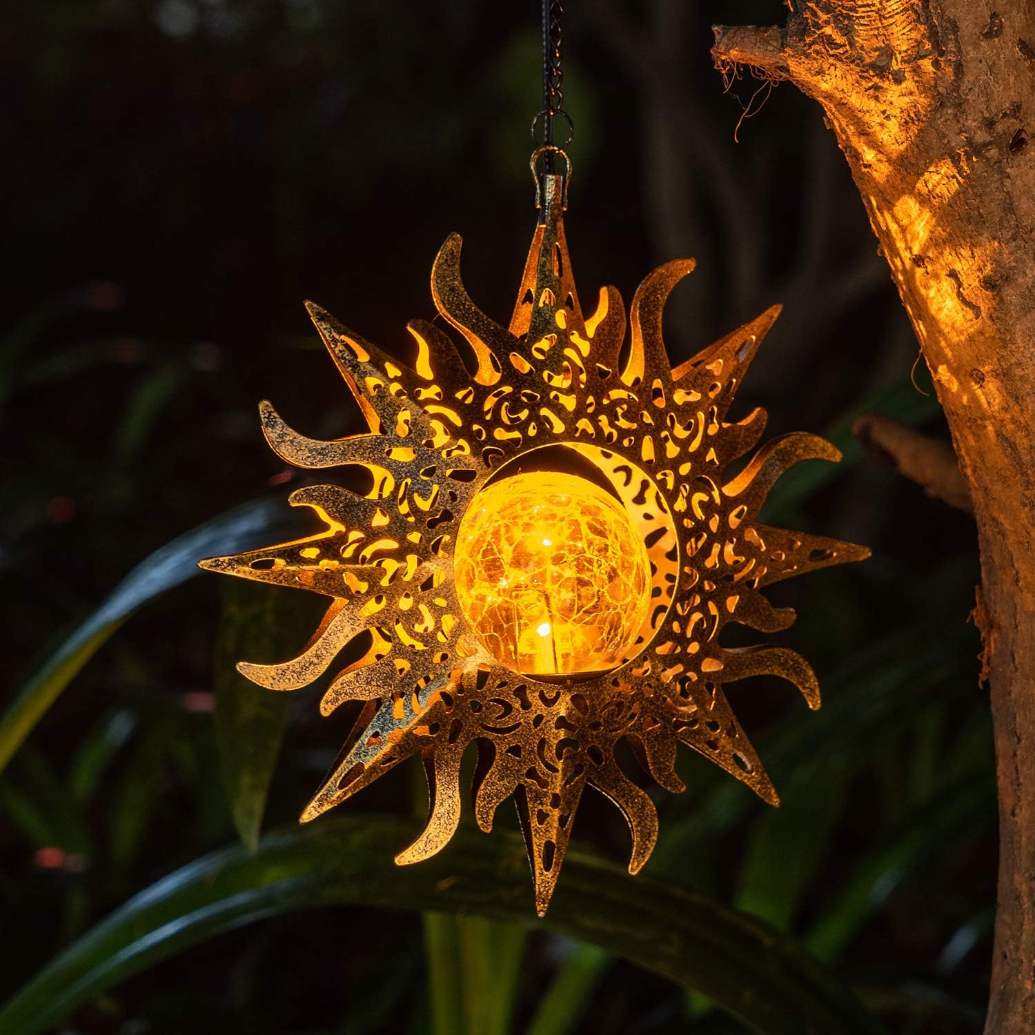 Luces solares para decoración de jardín al aire libre, faroles colgantes de metal con girasol, regalos impermeables para patio, porche, césped,