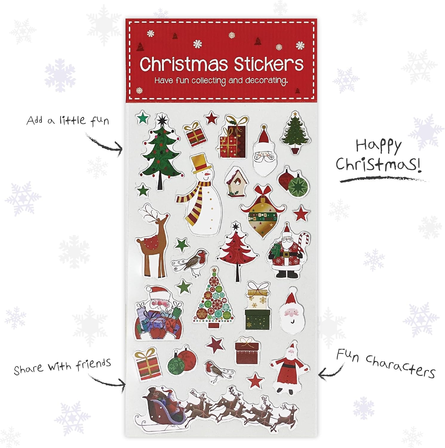 Paquete de 3 hojas de calcomanías para decoración de Navidad, autoadhesivas, álbumes de recortes, regalo, regalo, relleno de bolsas de fiesta,