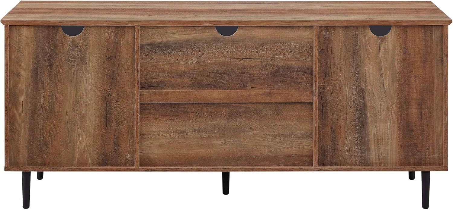 Walker Edison Moderno soporte de TV de madera y vidrio con 2 puertas de gabinete para televisores de pantalla plana de hasta 65 pulgadas, consola