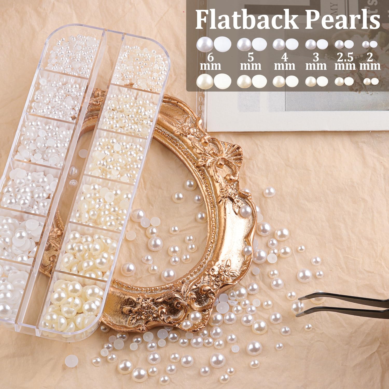 5320 gemas faciales para maquillaje con pegamento, cuentas coloridas y gemas redondas de cristal AB y transparentes, perlas planas blancas y beige y