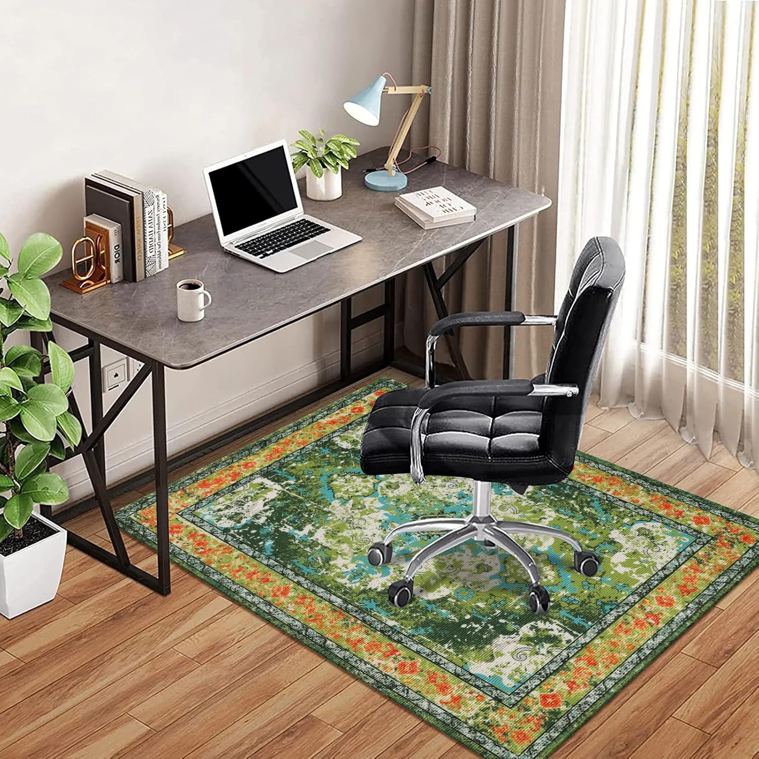 Vaukki Tapete vintage para silla de escritorio, antideslizante para suelo de madera dura, tapete de oficina, protector de suelo para silla con
