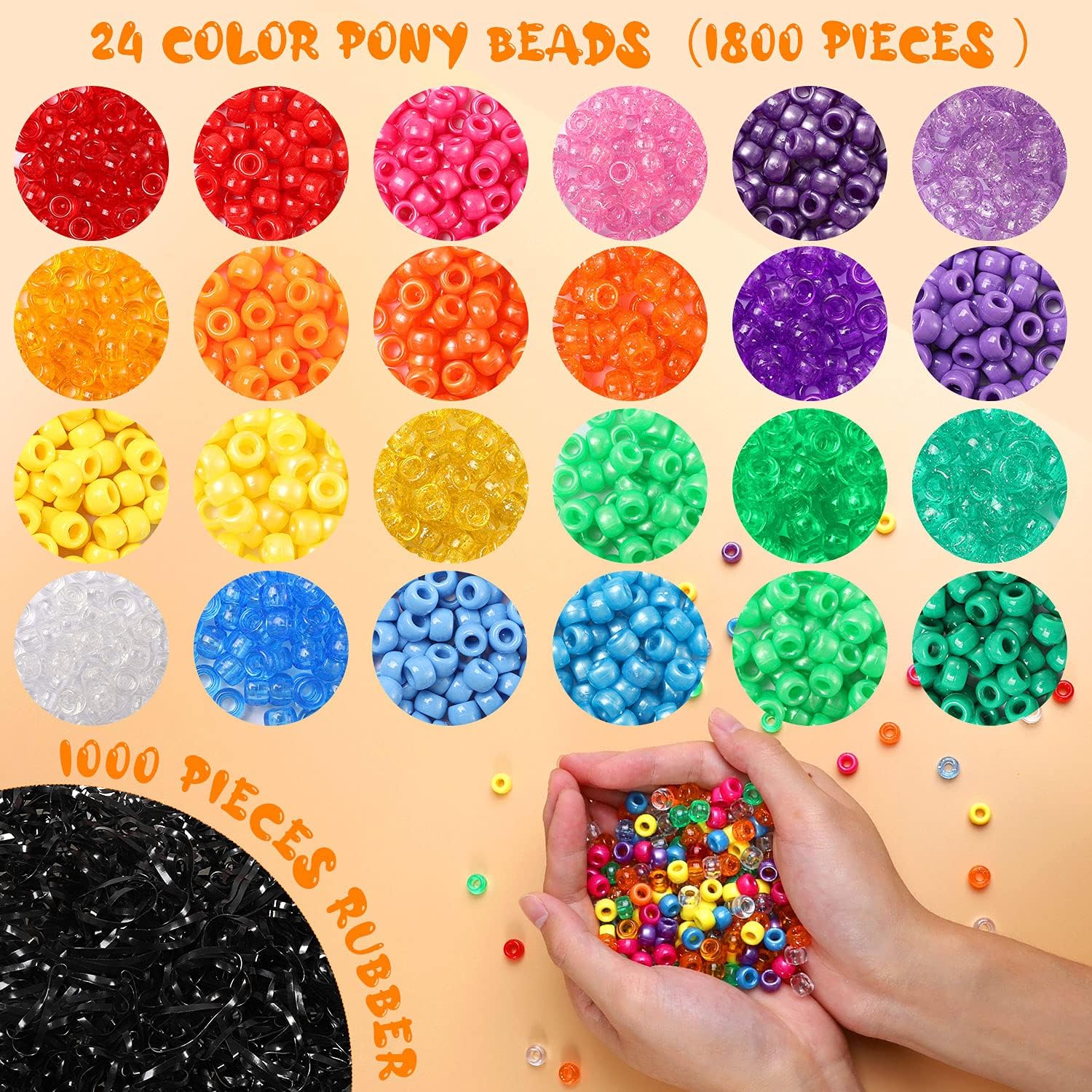 KAMJUNTAR Kit de fabricación de pulseras de cuentas de poni, 2810 piezas, kit de fabricación de joyas para el cabello, 24 colores, cuentas Kandi de