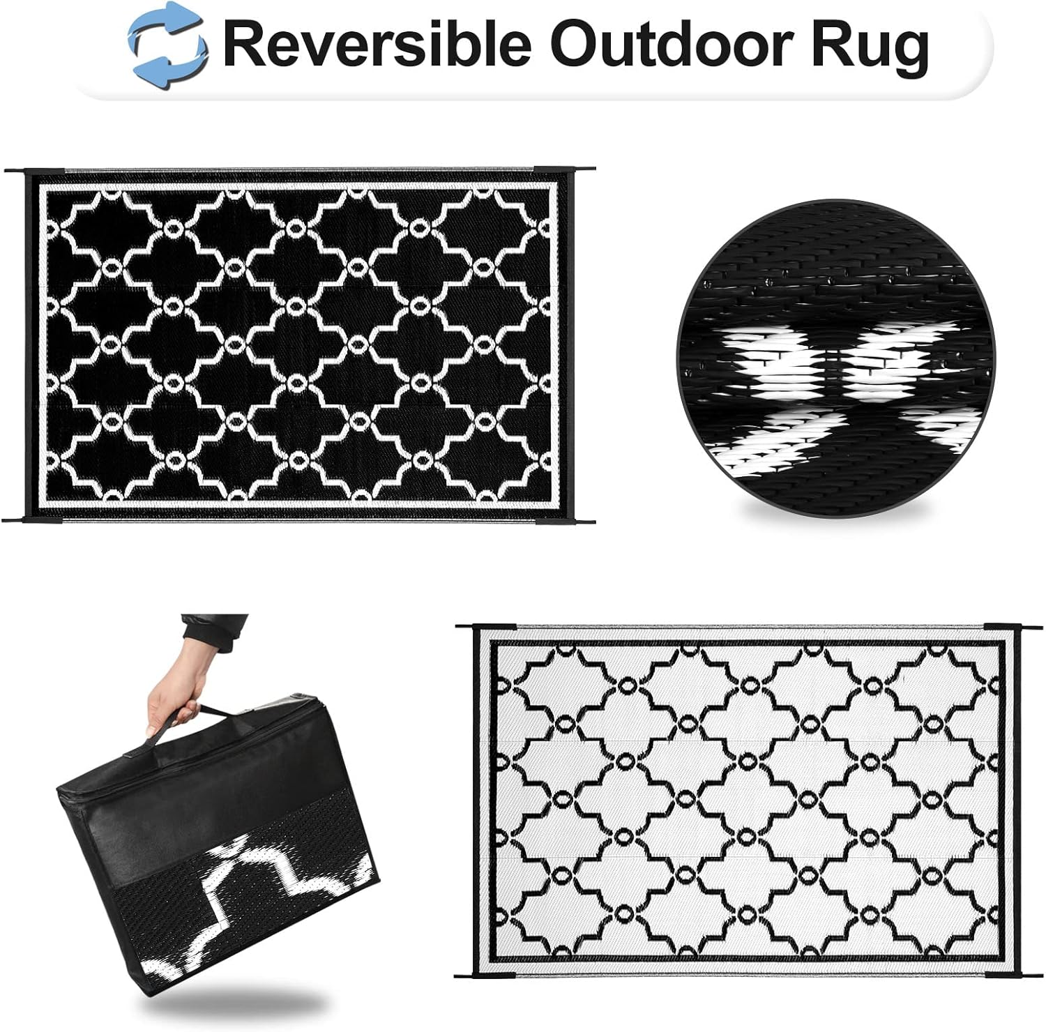OutdoorLines Alfombra reversible para exteriores, 9 x 12 pies, alfombra de plástico exterior, resistente a manchas y a rayos UV, portátil, alfombra