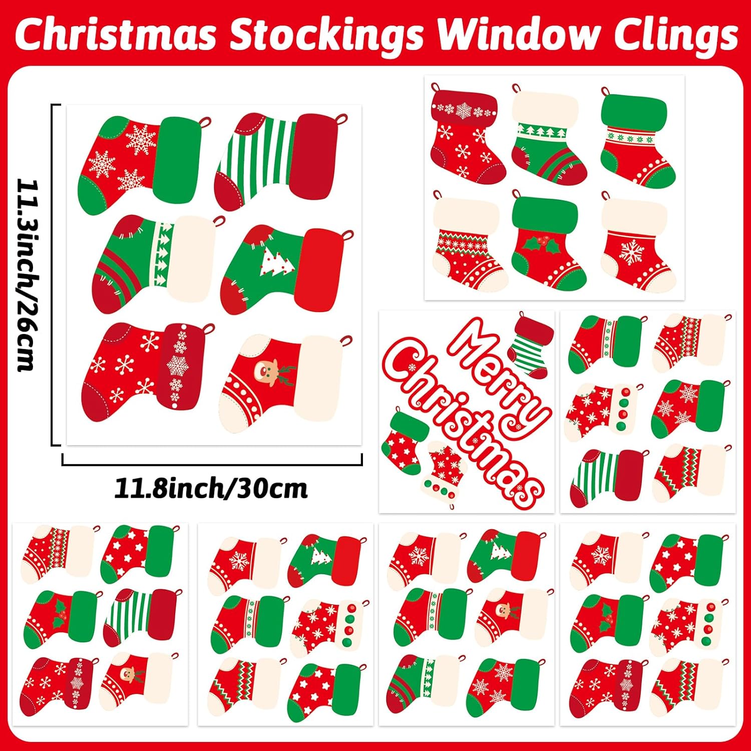 Medias de Navidad para ventana, calcomanías de Feliz Navidad, medias de vacaciones, calcomanías de ventana extraíbles para decoración de ventana