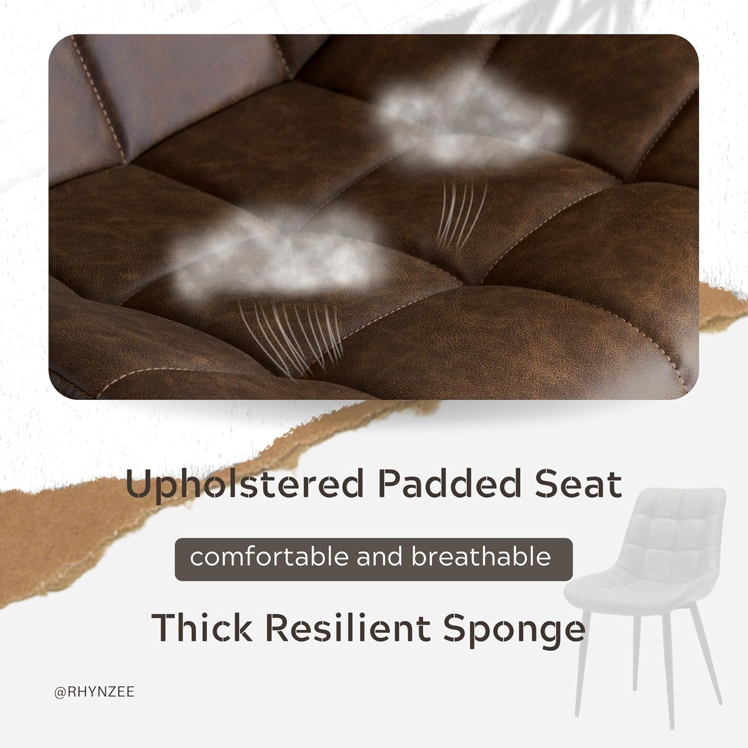 Juego de 4 sillas de comedor modernas, sillas tapizadas de piel sintética con patas de metal con diseño de rejilla cuadrada, silla auxiliar de