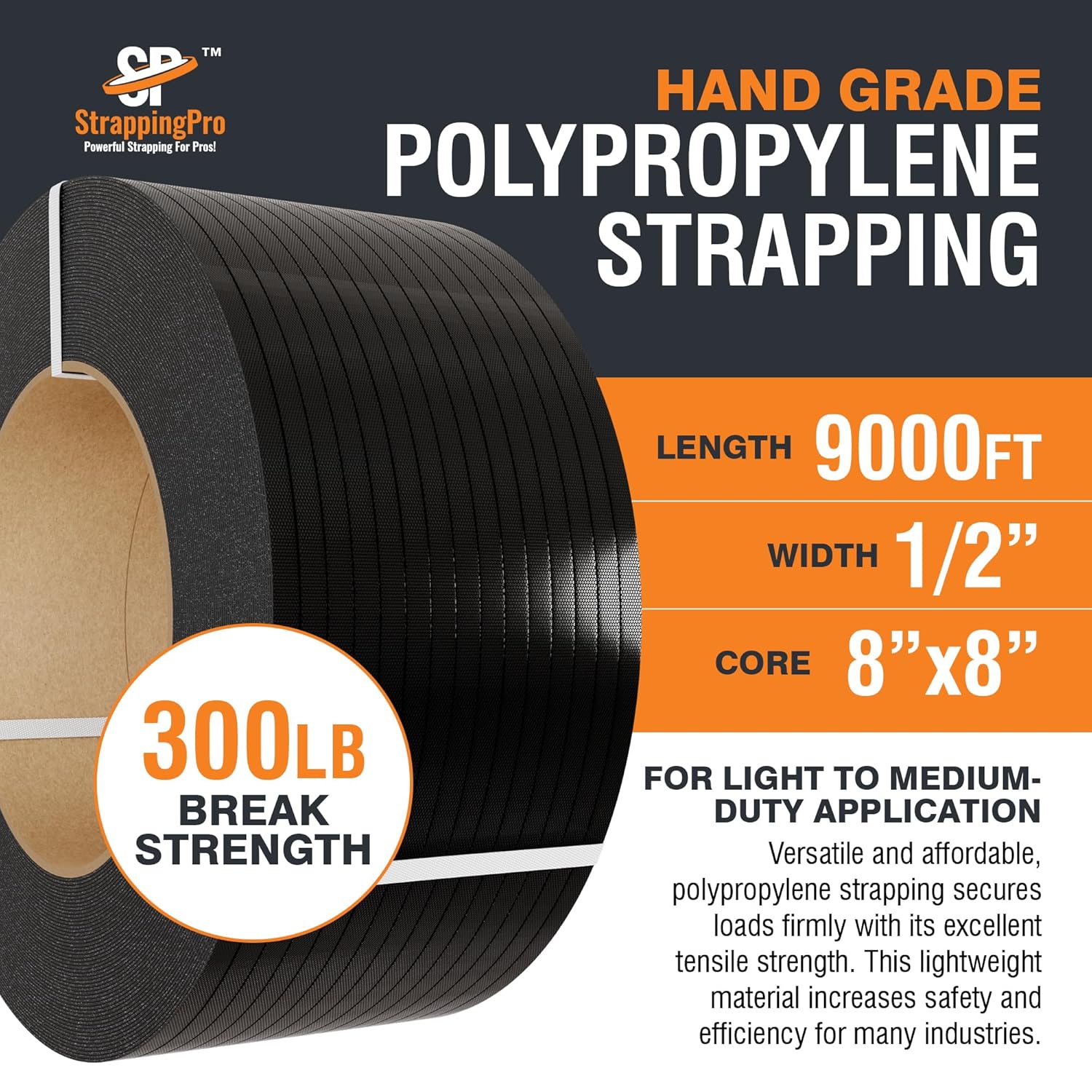 Strapping Pro – Rollo de flejado de polipropileno de grado manual de resistencia industrial para envío de cajas (resistencia a la rotura de 300