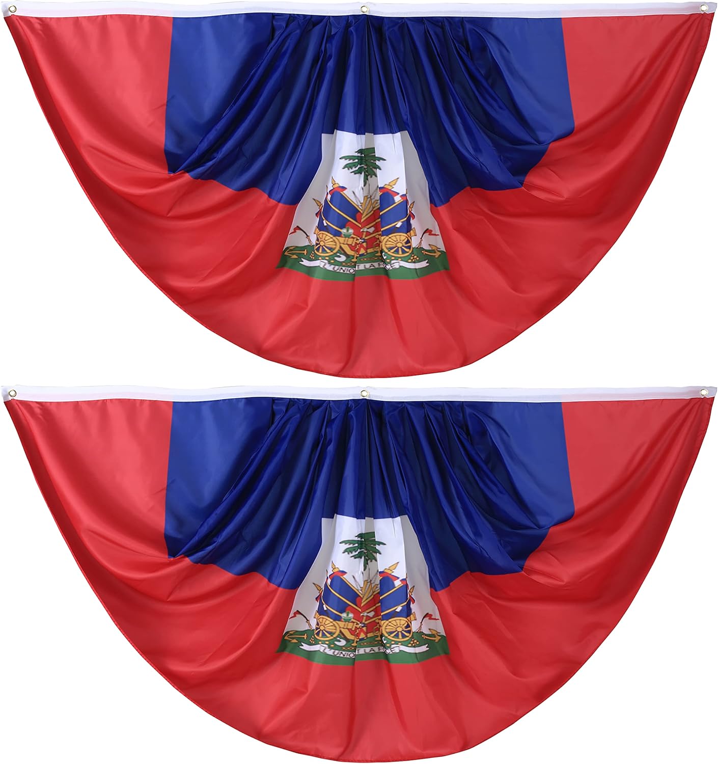 Bandera de abanico plisada haitiana de Haití de 3 x 6 pies, 2 banderas de abanico plisadas para interiores y exteriores, decoración de porche